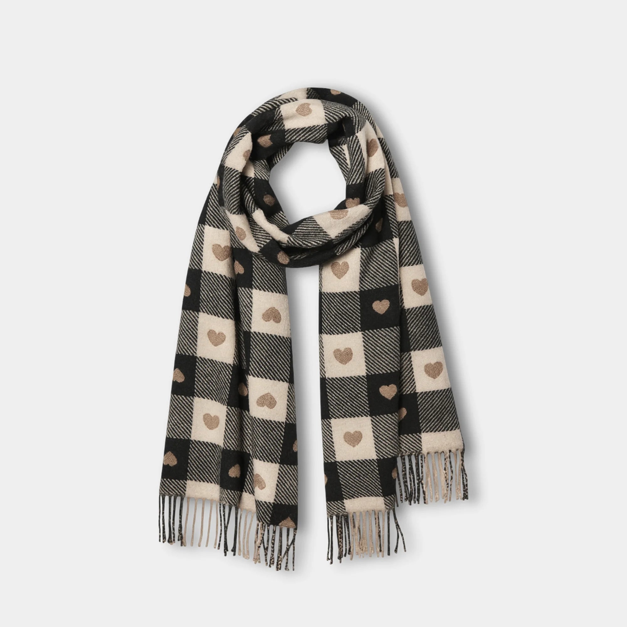 Cute Heart Graphic Plaid Scarf | Playful Pattern | Modern Charm - MH ELEGANCE - Cute Heart Graphic Plaid Scarf | Playful Pattern | Modern Charm -