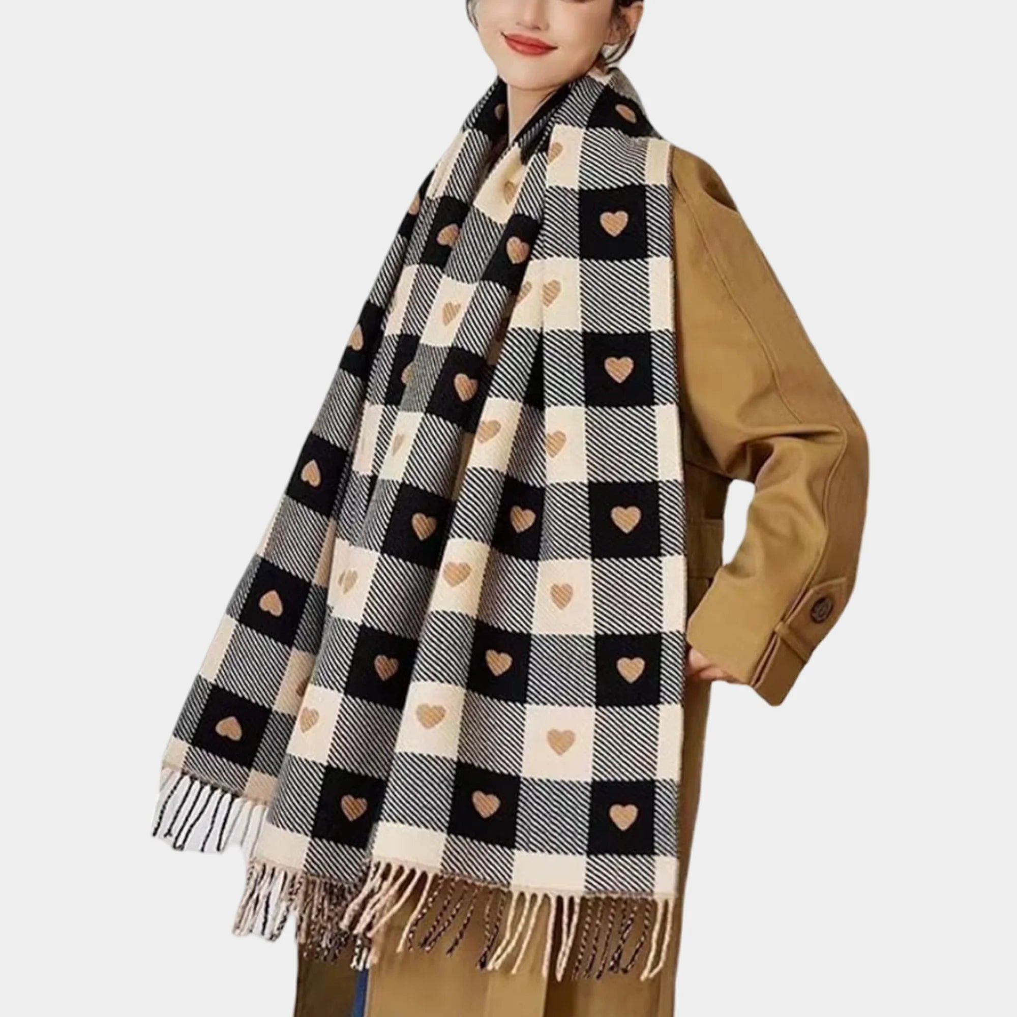 Cute Heart Graphic Plaid Scarf | Playful Pattern | Modern Charm - MH ELEGANCE - Cute Heart Graphic Plaid Scarf | Playful Pattern | Modern Charm -