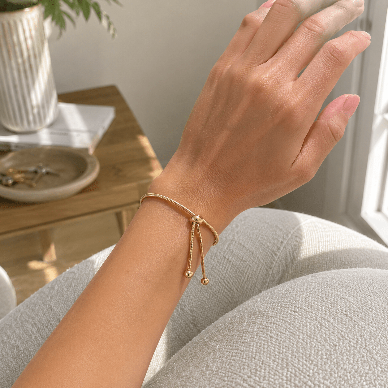 Dainty Gold Slider Bracelet | Adjustable Minimalist Luxury | Everyday Layering - MH ELEGANCE - Dainty Gold Slider Bracelet | Adjustable Minimalist Luxury | Everyday Layering - Bracelet