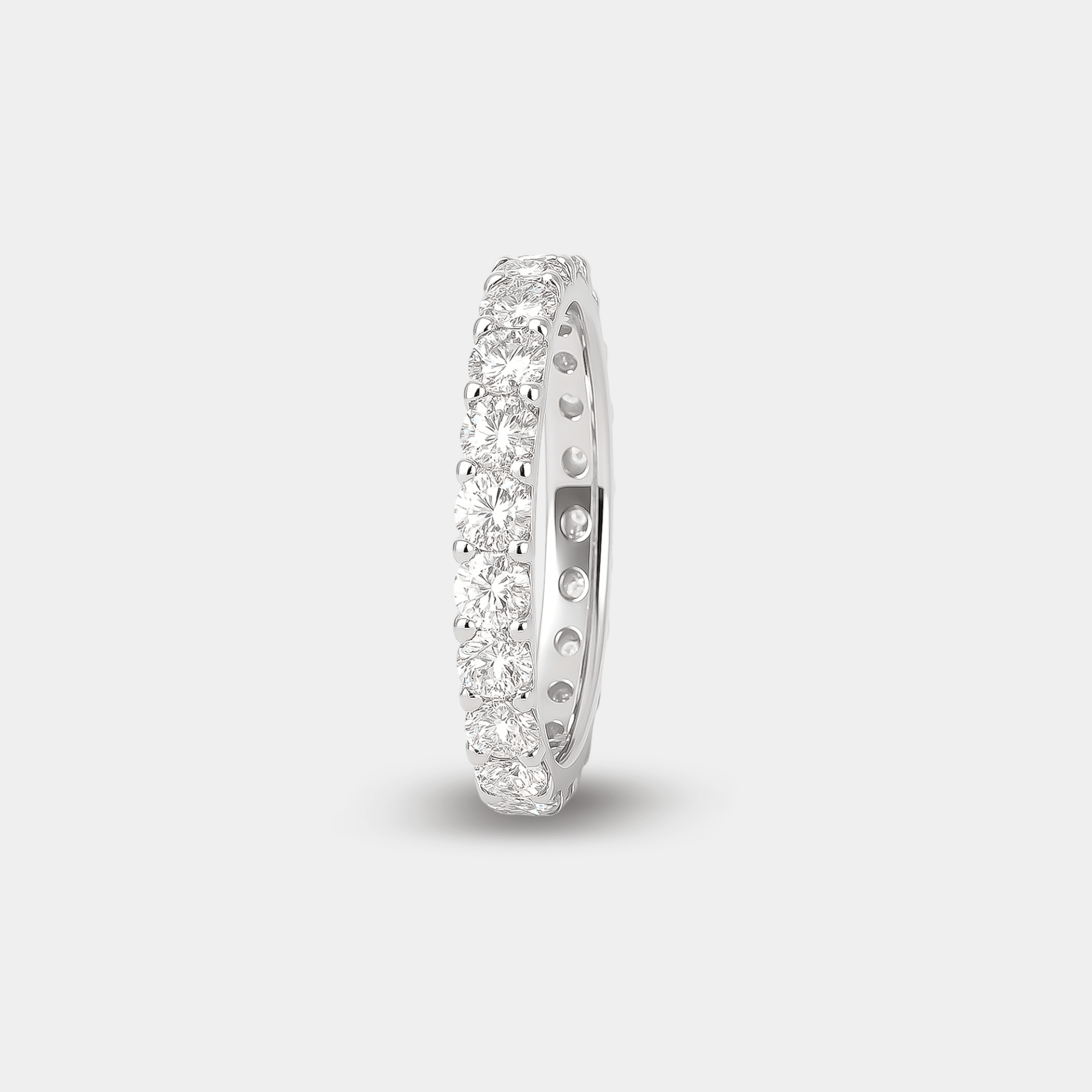 White gold CZ eternity ring resting in its MH Elegance gift box, ready to give for an anniversary or birthday