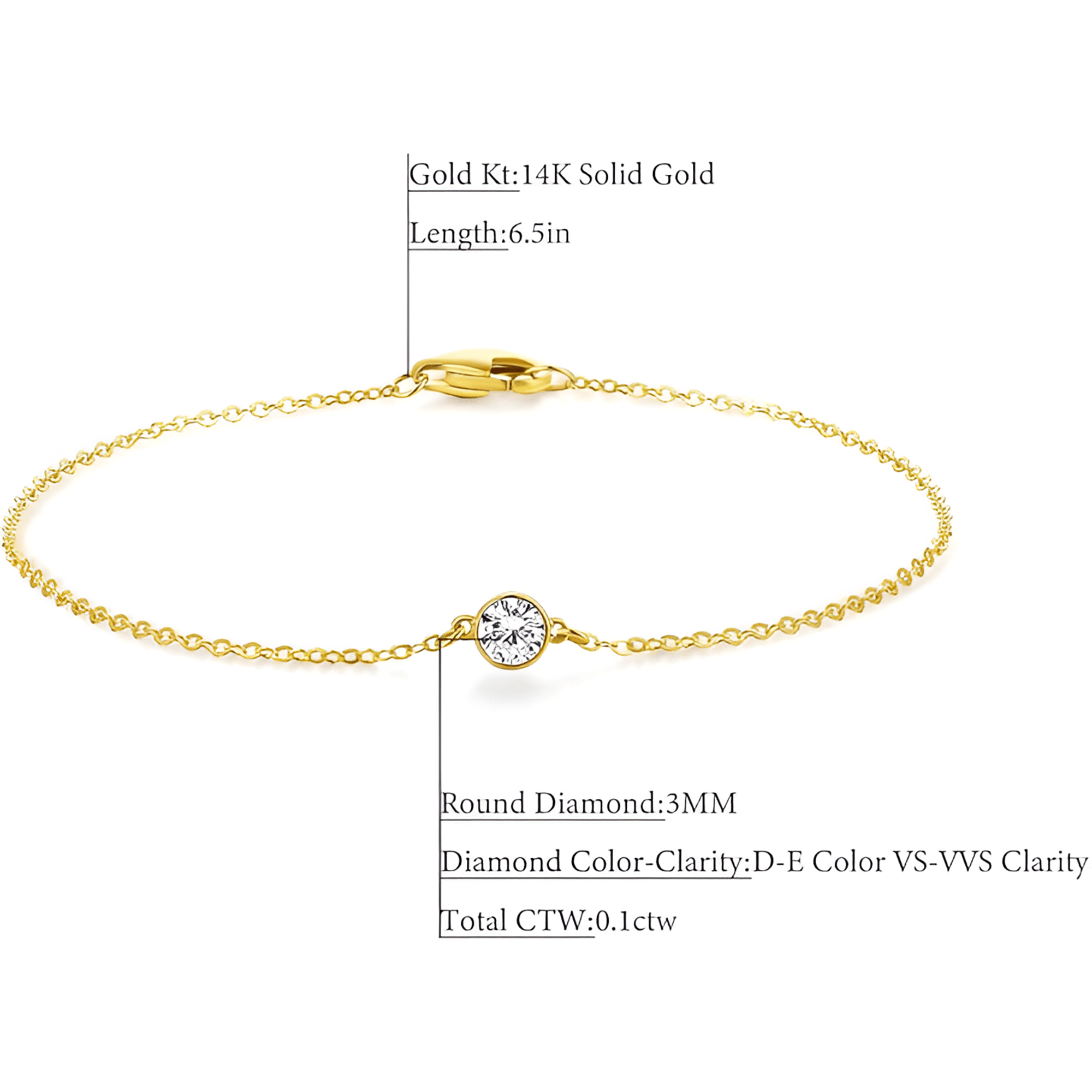 Diamond Solitaire Station Bracelet - MH ELEGANCE - Diamond Solitaire Station Bracelet - MH ELEGANCE - bracelet