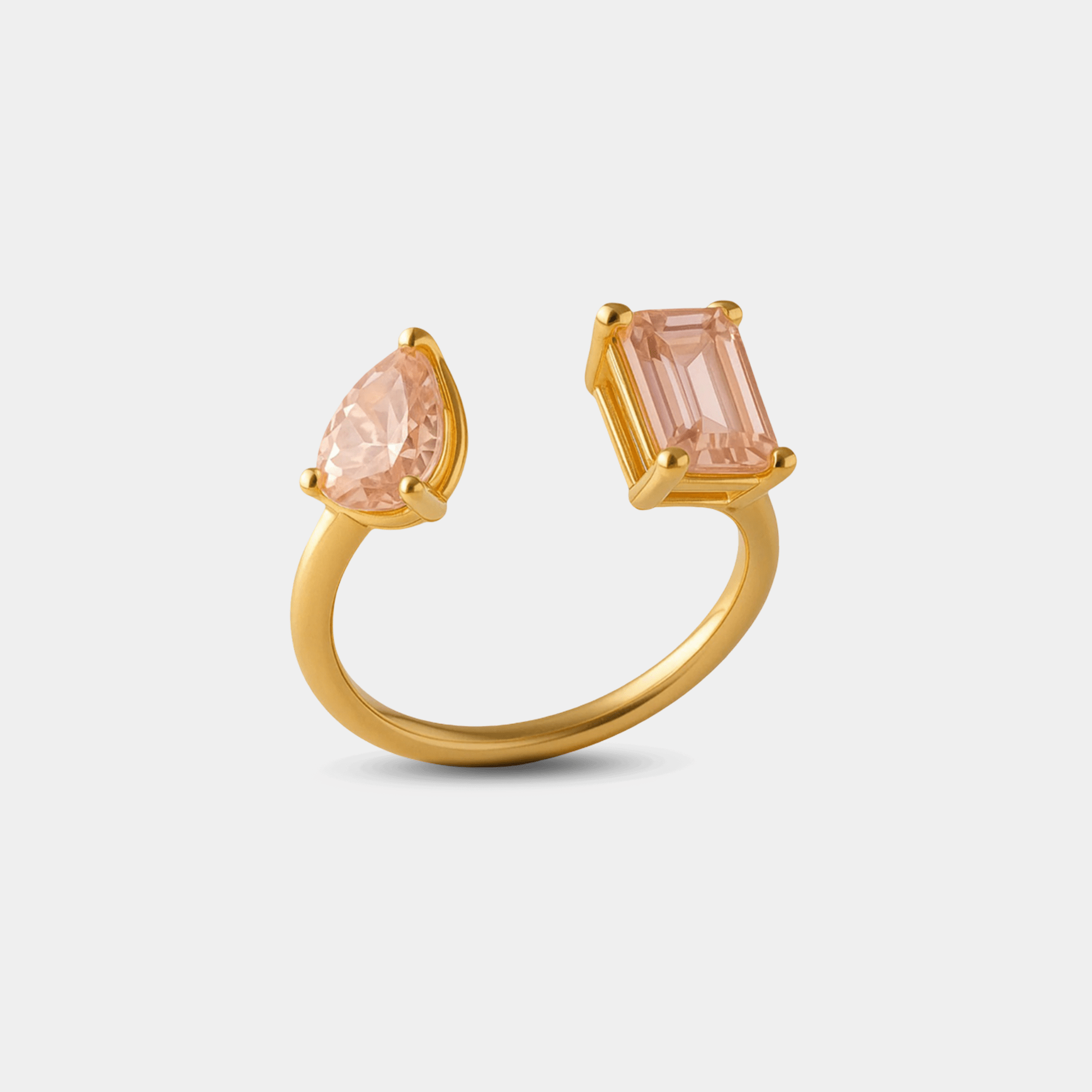 Waterproof gold plated stainless steel two-stone ring for women, side view