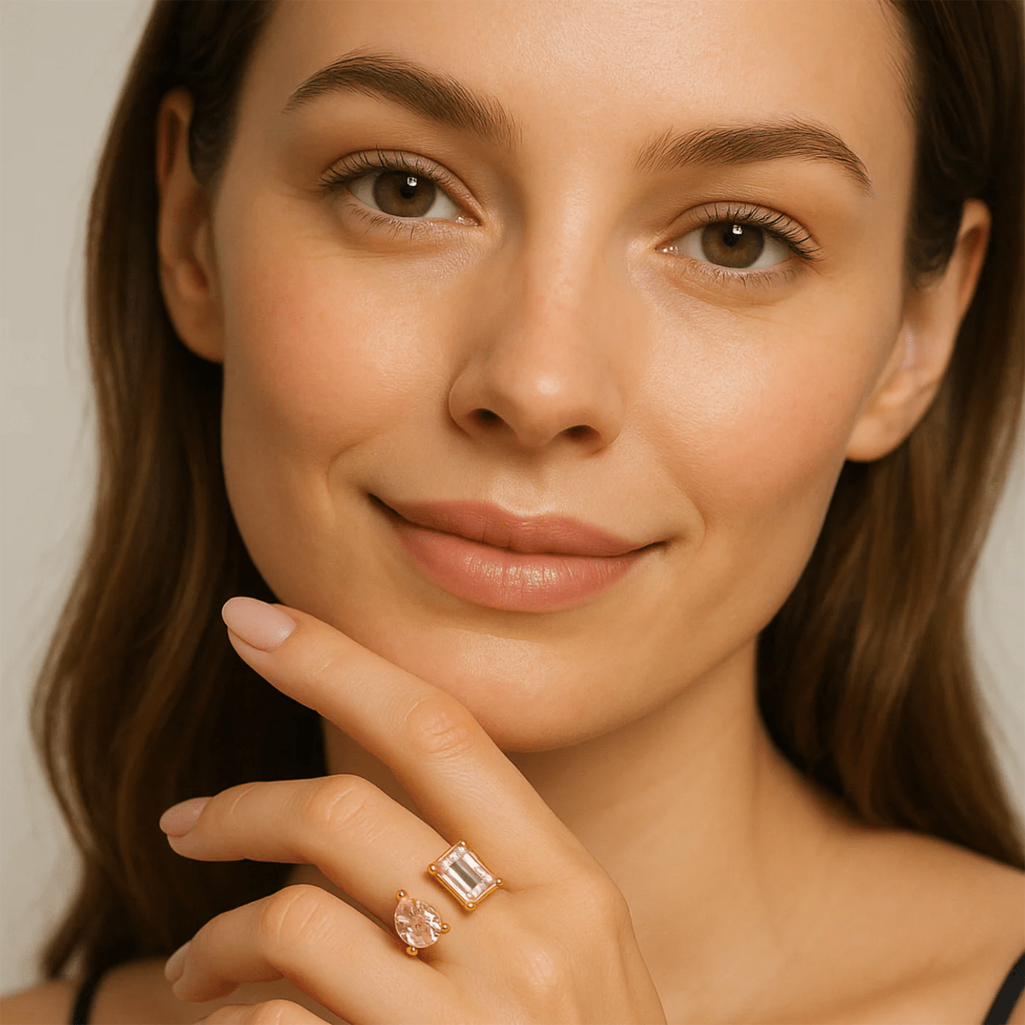 Dual Gemstone Crystal Ring shown as a romantic gift for her