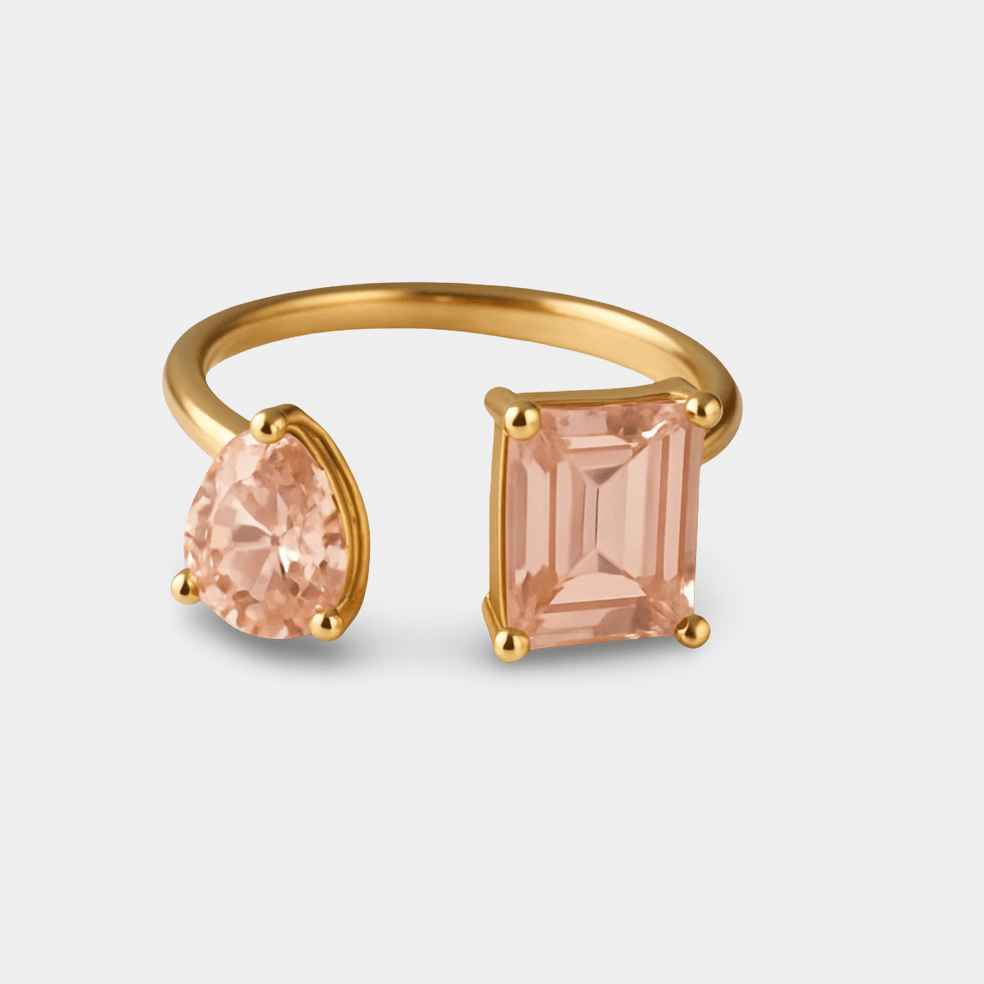 Close-up of the two cubic zirconia crystals on the dual stone ring
