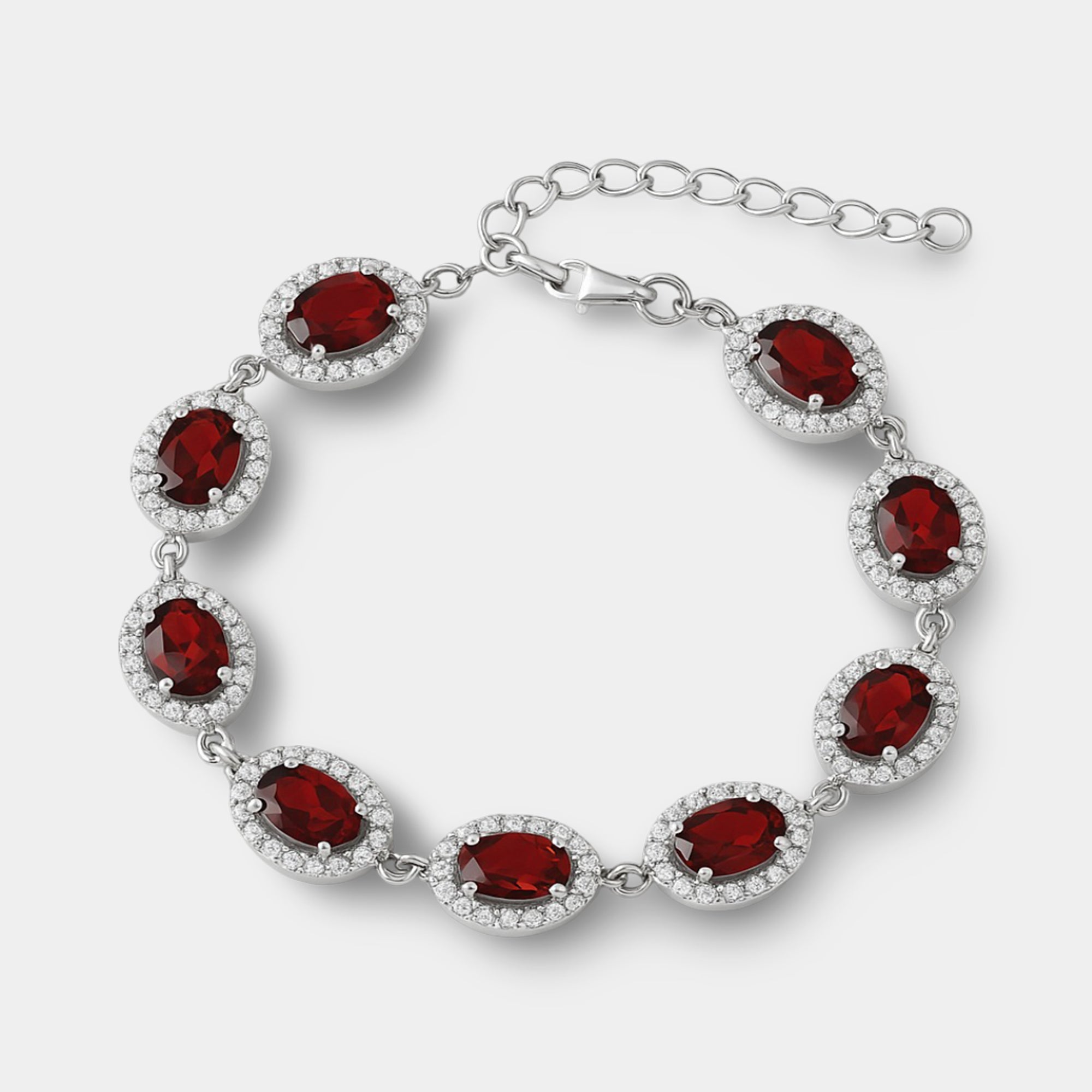 Eira Garnet Halo Tennis Bracelet - MH ELEGANCE - Eira Garnet Halo Tennis Bracelet - MH ELEGANCE -