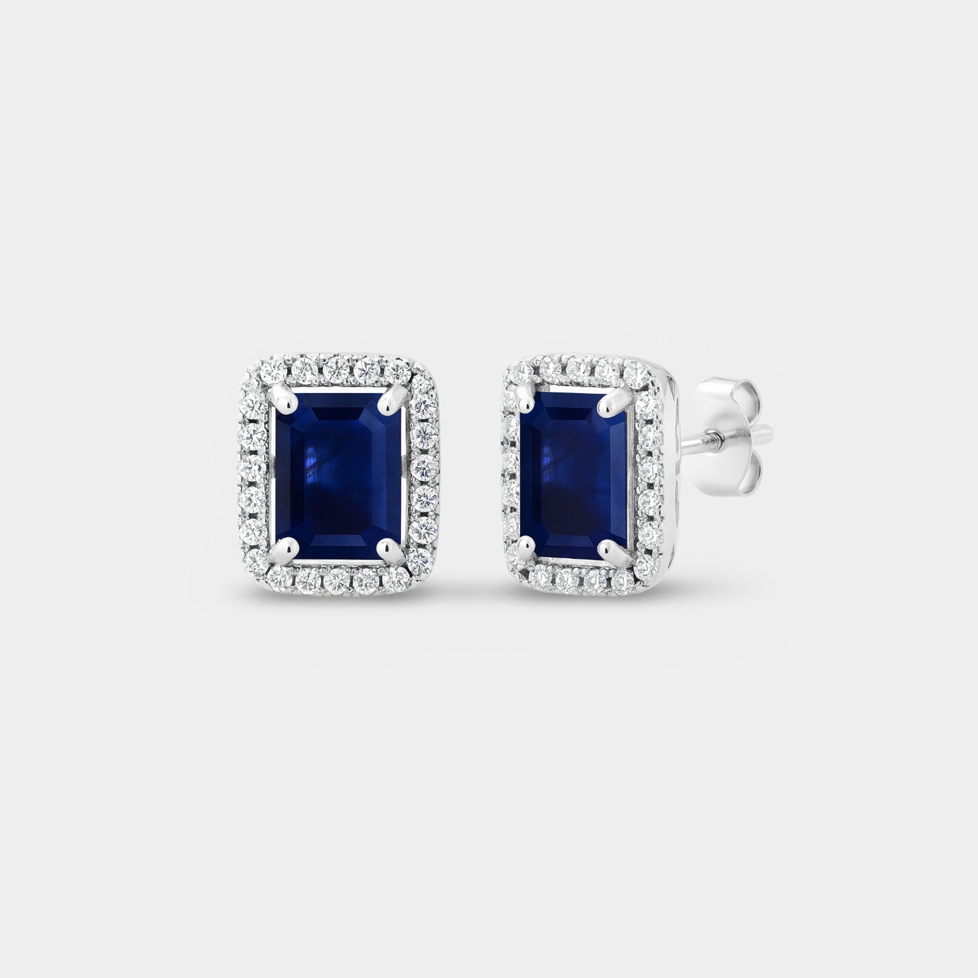 Emerald-Cut Blue Sapphire Stud Earrings - MH ELEGANCE - Emerald-Cut Blue Sapphire Stud Earrings - MH ELEGANCE -