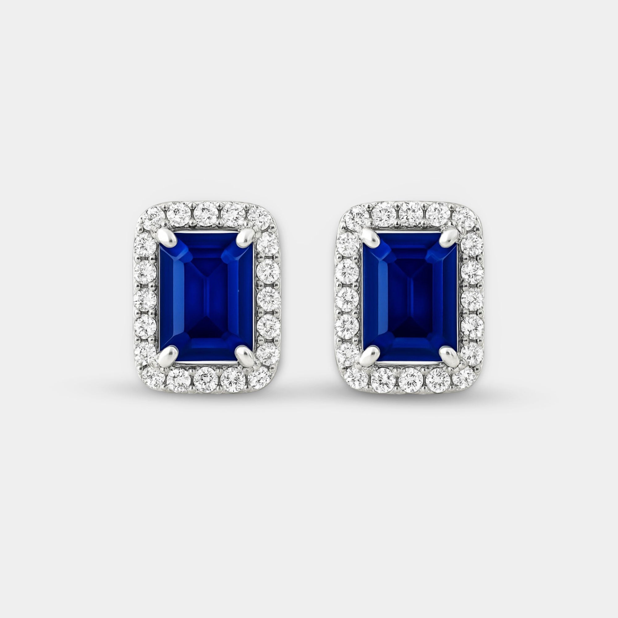 Emerald-Cut Blue Sapphire Stud Earrings - MH ELEGANCE - Emerald-Cut Blue Sapphire Stud Earrings - MH ELEGANCE -