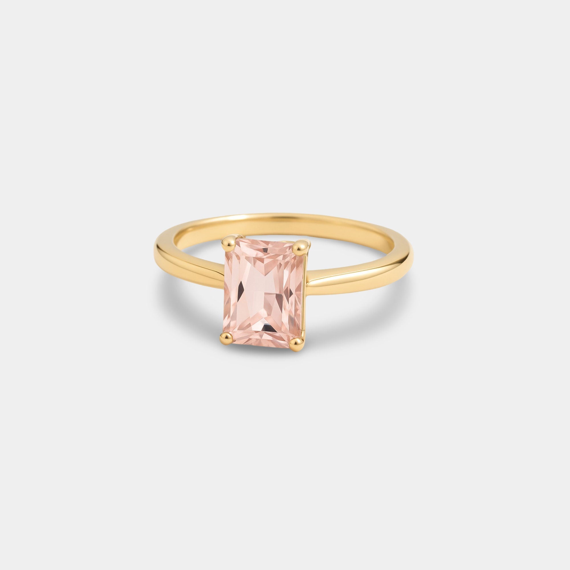 Emerald-Cut Nano Morganite Solitaire Ring - MH ELEGANCE - Emerald-Cut Nano Morganite Solitaire Ring - MH ELEGANCE -