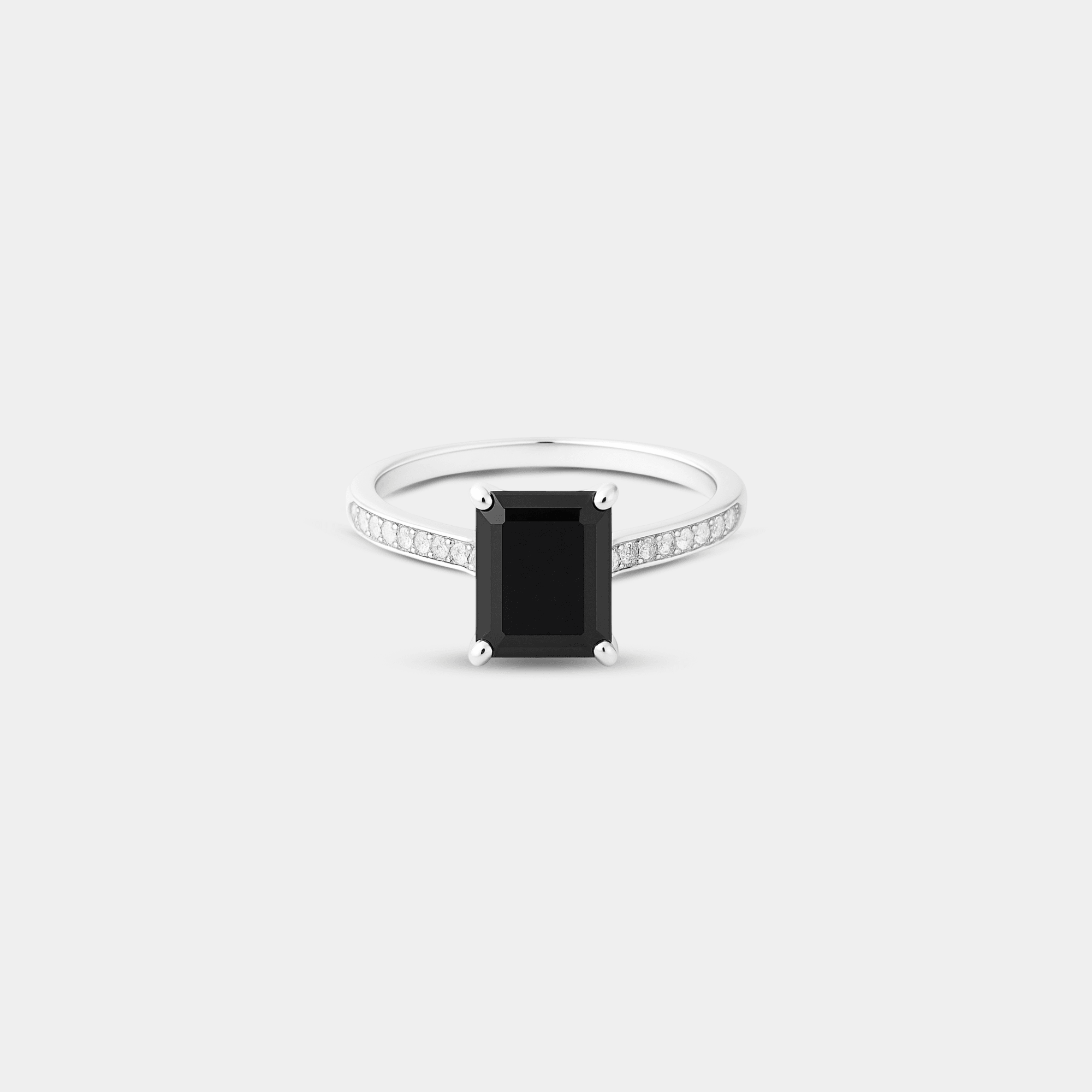 Emerald-Cut Onyx & Diamond Engagement Ring - MH ELEGANCE - Emerald-Cut Onyx & Diamond Engagement Ring - MH ELEGANCE -