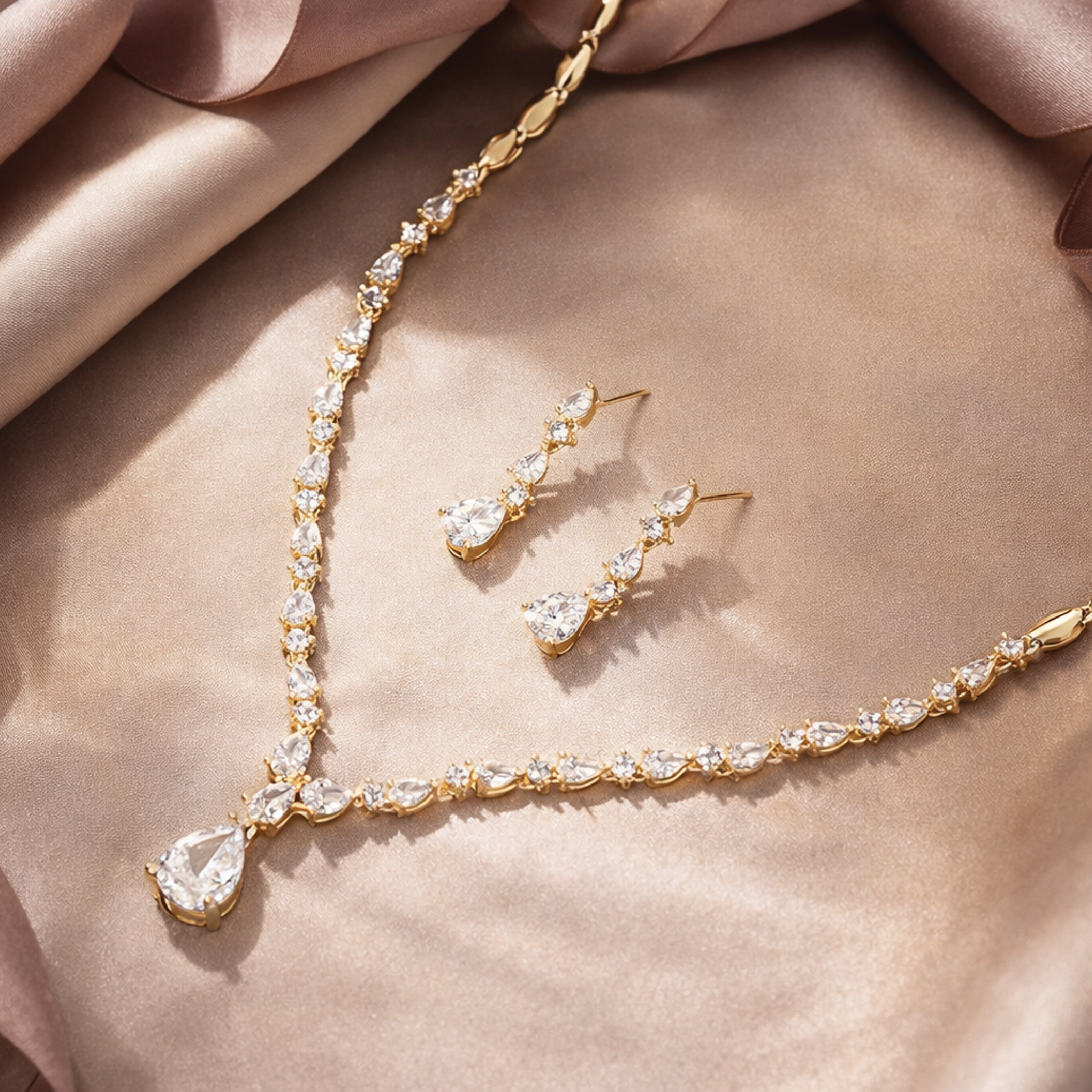 Eternal Elegance Teardrop Necklace Earrings Set - MH ELEGANCE - Eternal Elegance Teardrop Necklace Earrings Set - Pendant & Earring Set