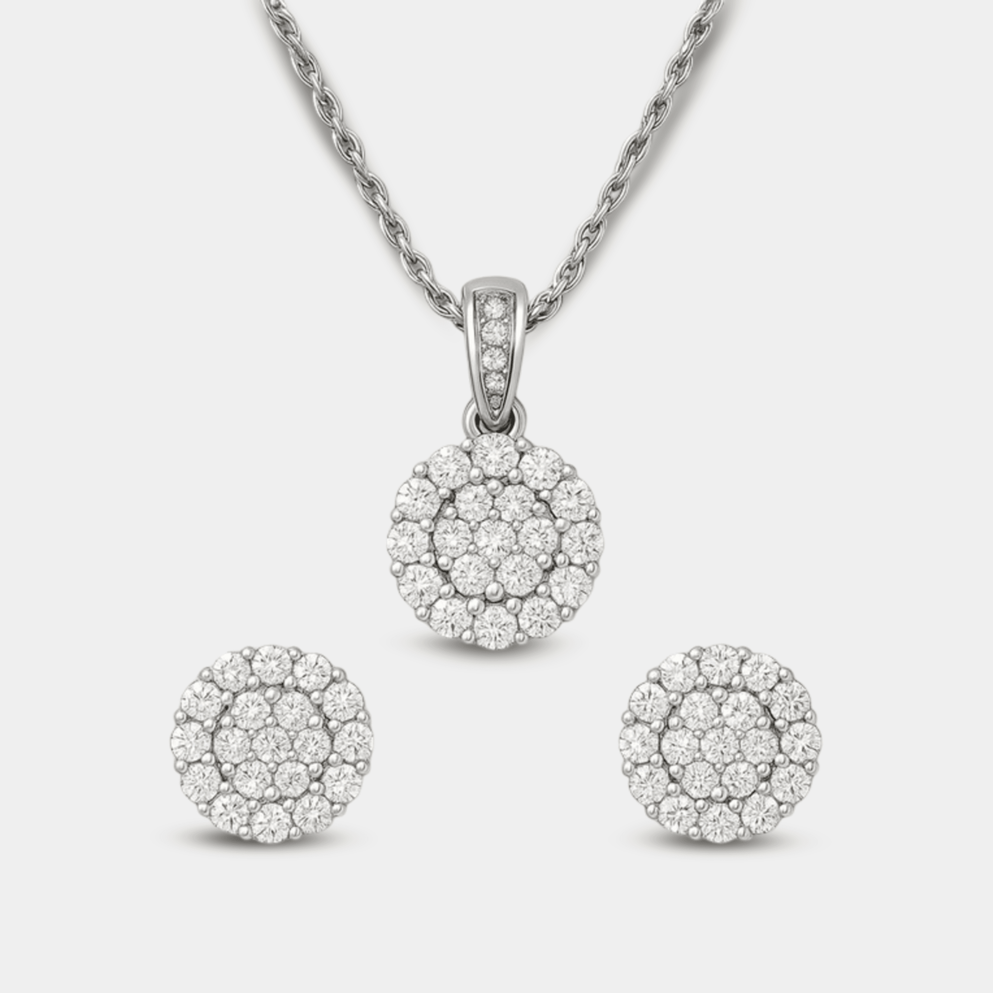 Floral Halo Diamond Pendant & Earring Set - MH ELEGANCE - Floral Halo Diamond Pendant & Earring Set - MH ELEGANCE - Pendant & Earring Set