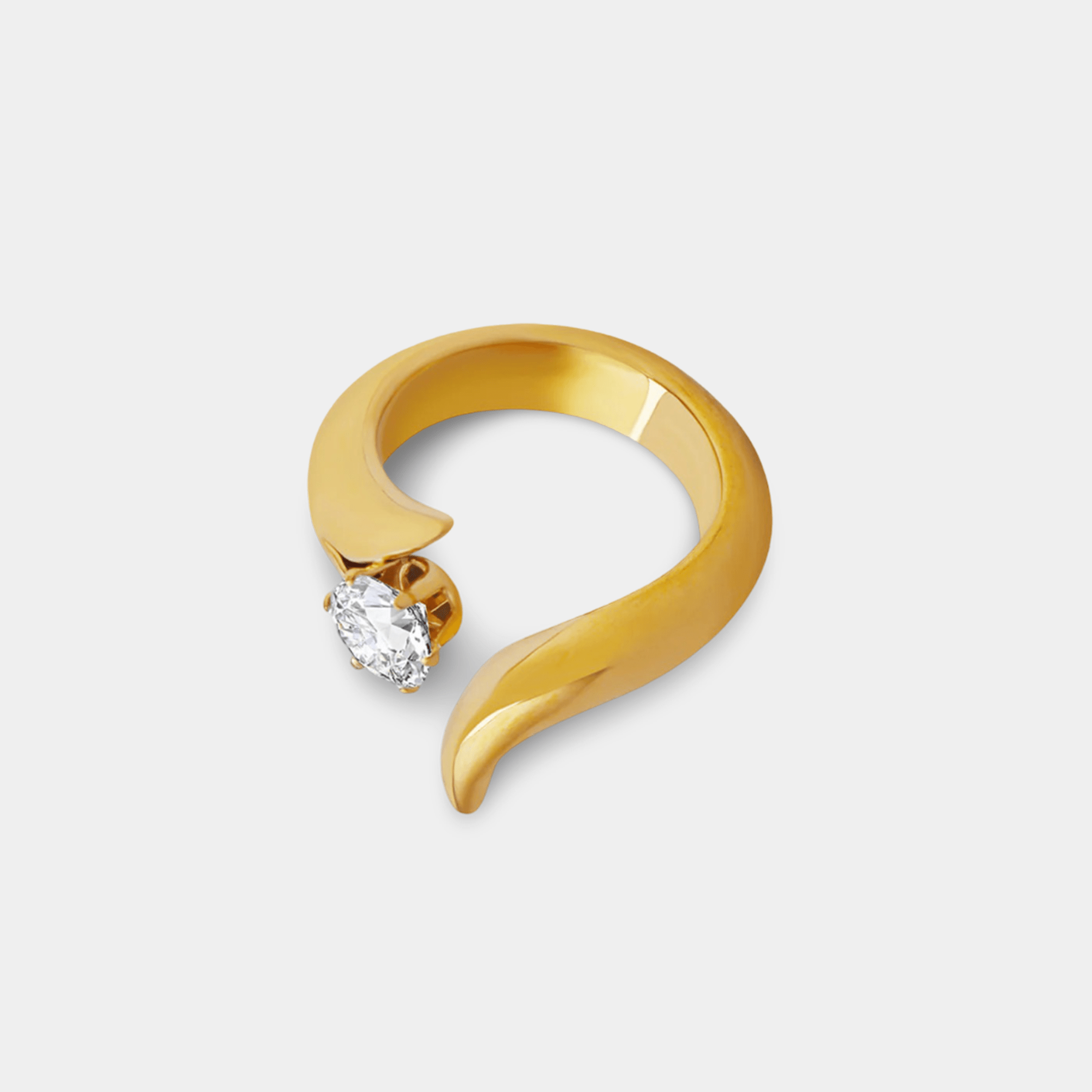 Gold curve ring for women with rhinestone inlay – real gold PVD plated titanium steel, waterproof non-tarnish band ring by MH Elegance