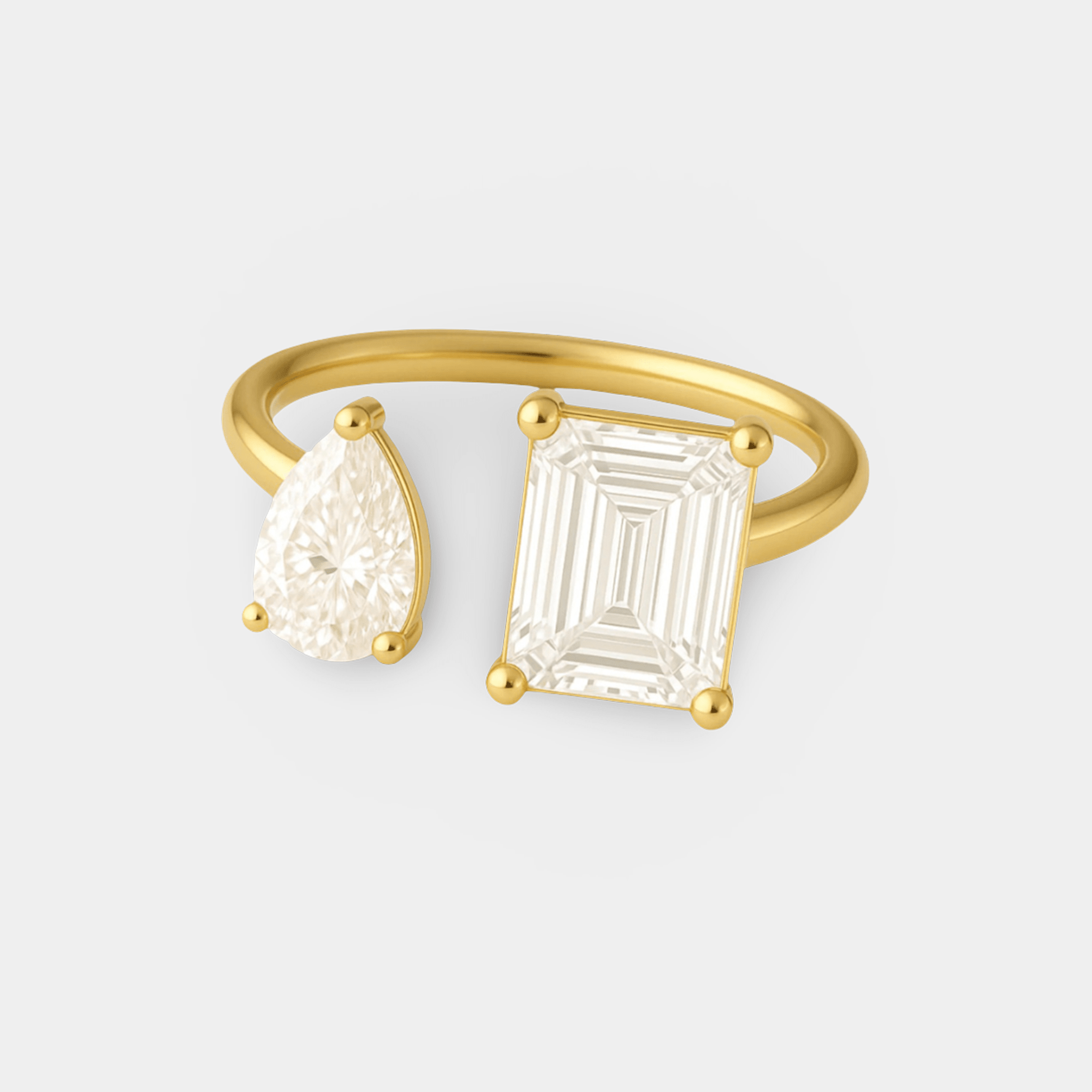 Waterproof 18K gold plated stainless steel two-stone ring for women, side view