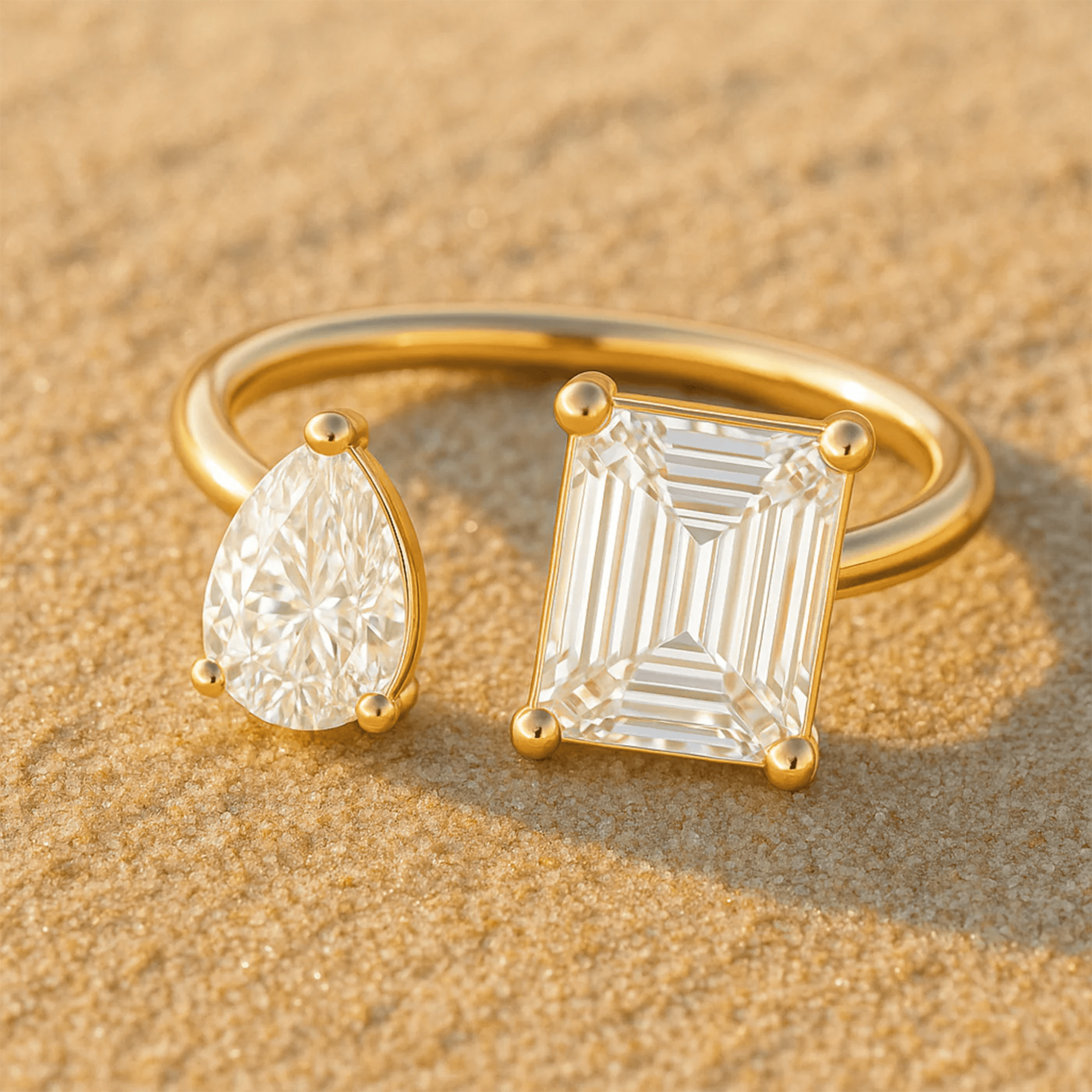 Gold Dual Crystal Ring shown as a dazzling gift for her