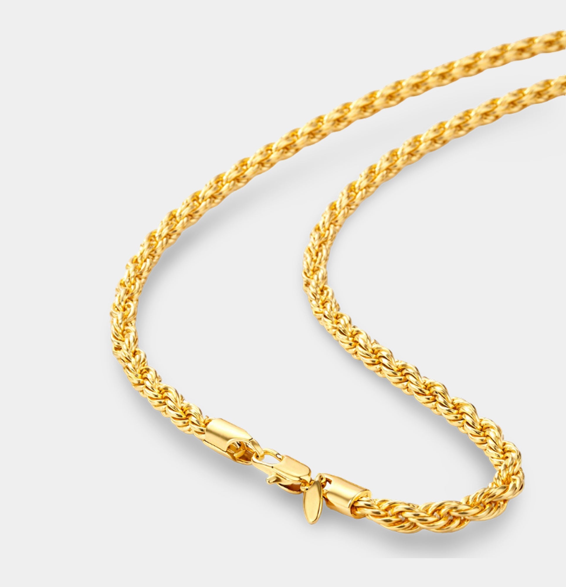 MH Elegance Golden Legacy 24K gold plated rope chain shown coiled to show the rope twist