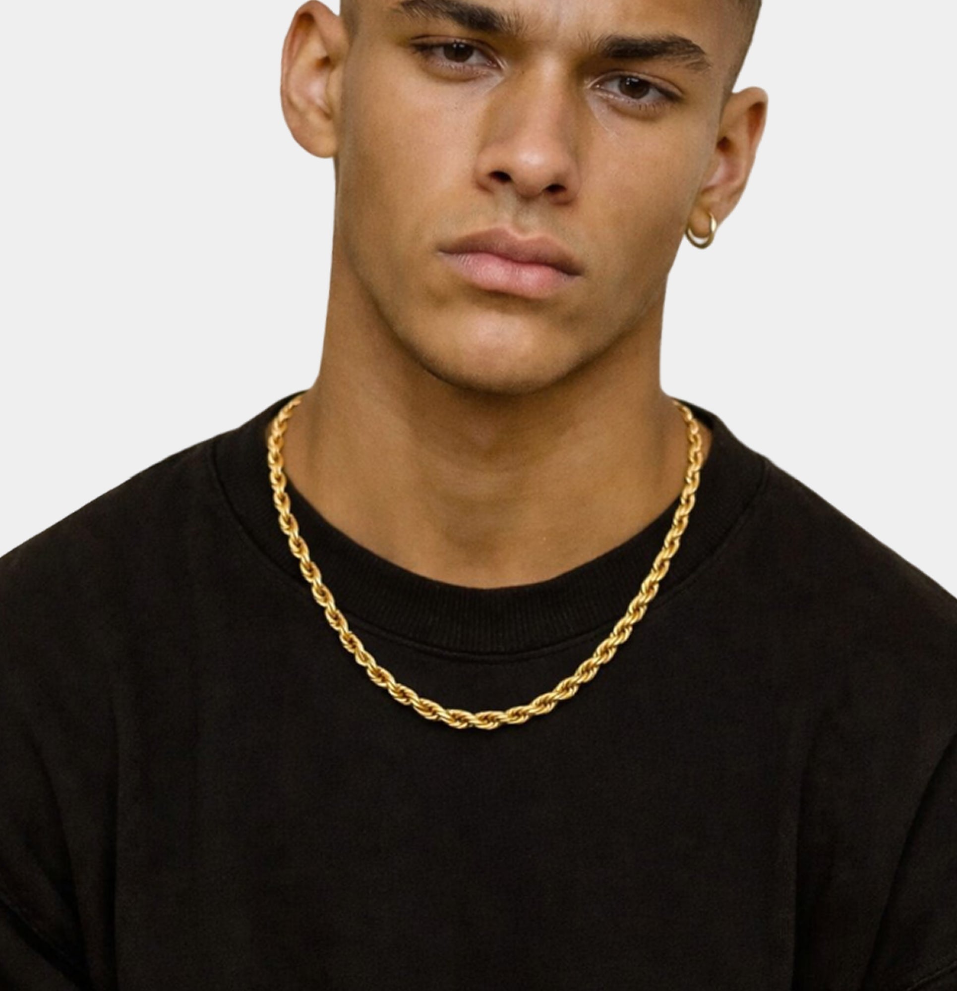 24K gold plated bronze rope chain for men, angled detail view by MH Elegance