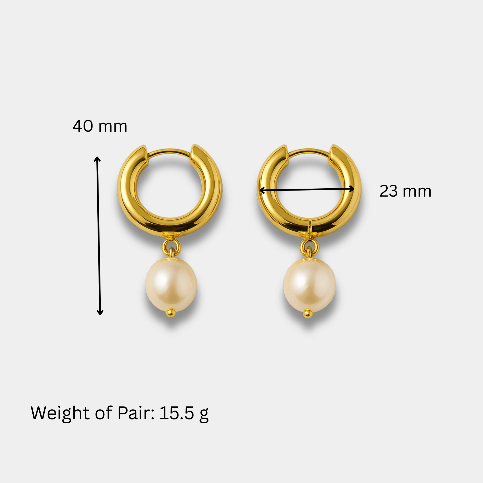 Angled view of Goldie Pearl gold hoop earring highlighting the geometric hoop shape and gold plated shine