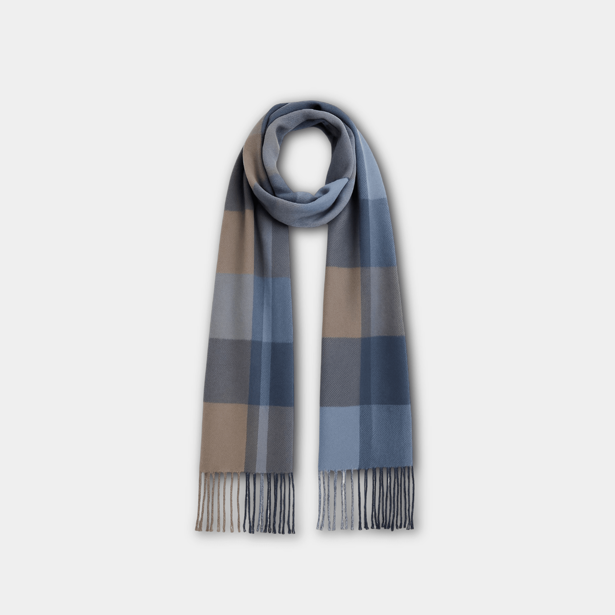 Grey Blue Tassel Plaid Scarf | Boho Detail | Cool Tone Sophistication - MH ELEGANCE - Grey Blue Tassel Plaid Scarf | Boho Detail | Cool Tone Sophistication -