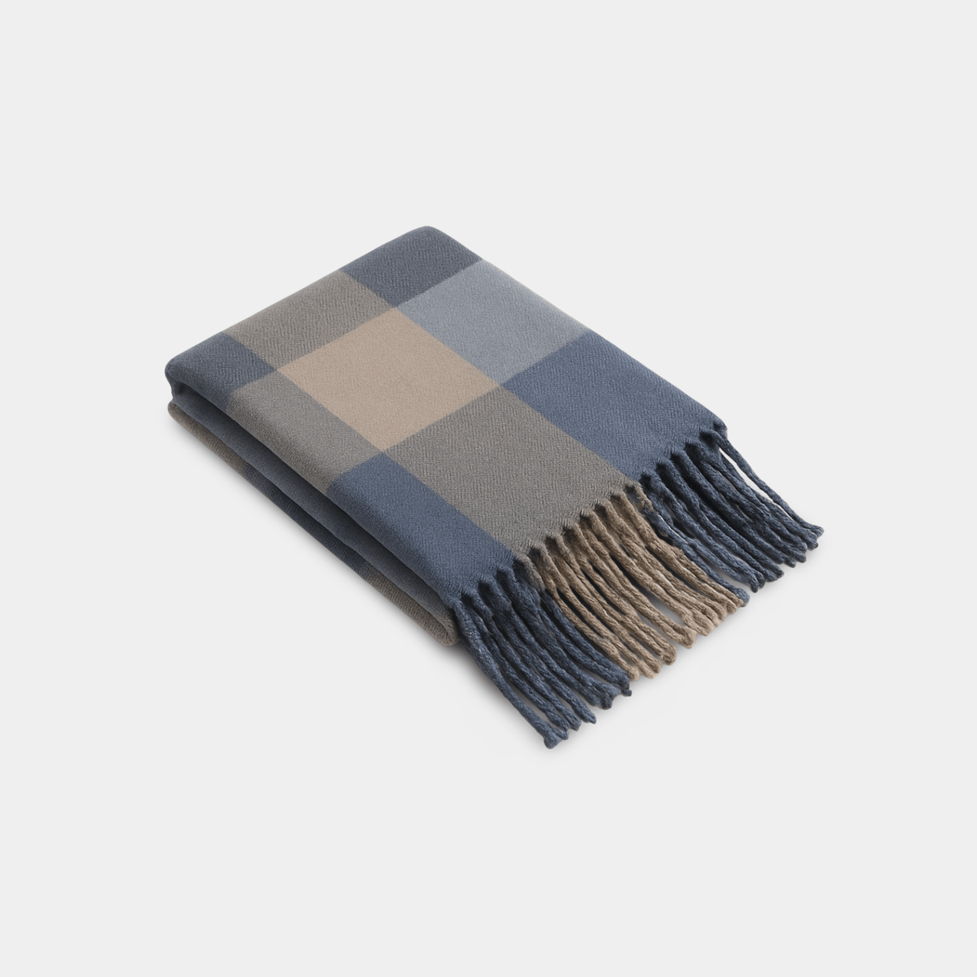 Grey Blue Tassel Plaid Scarf | Boho Detail | Cool Tone Sophistication - MH ELEGANCE - Grey Blue Tassel Plaid Scarf | Boho Detail | Cool Tone Sophistication -