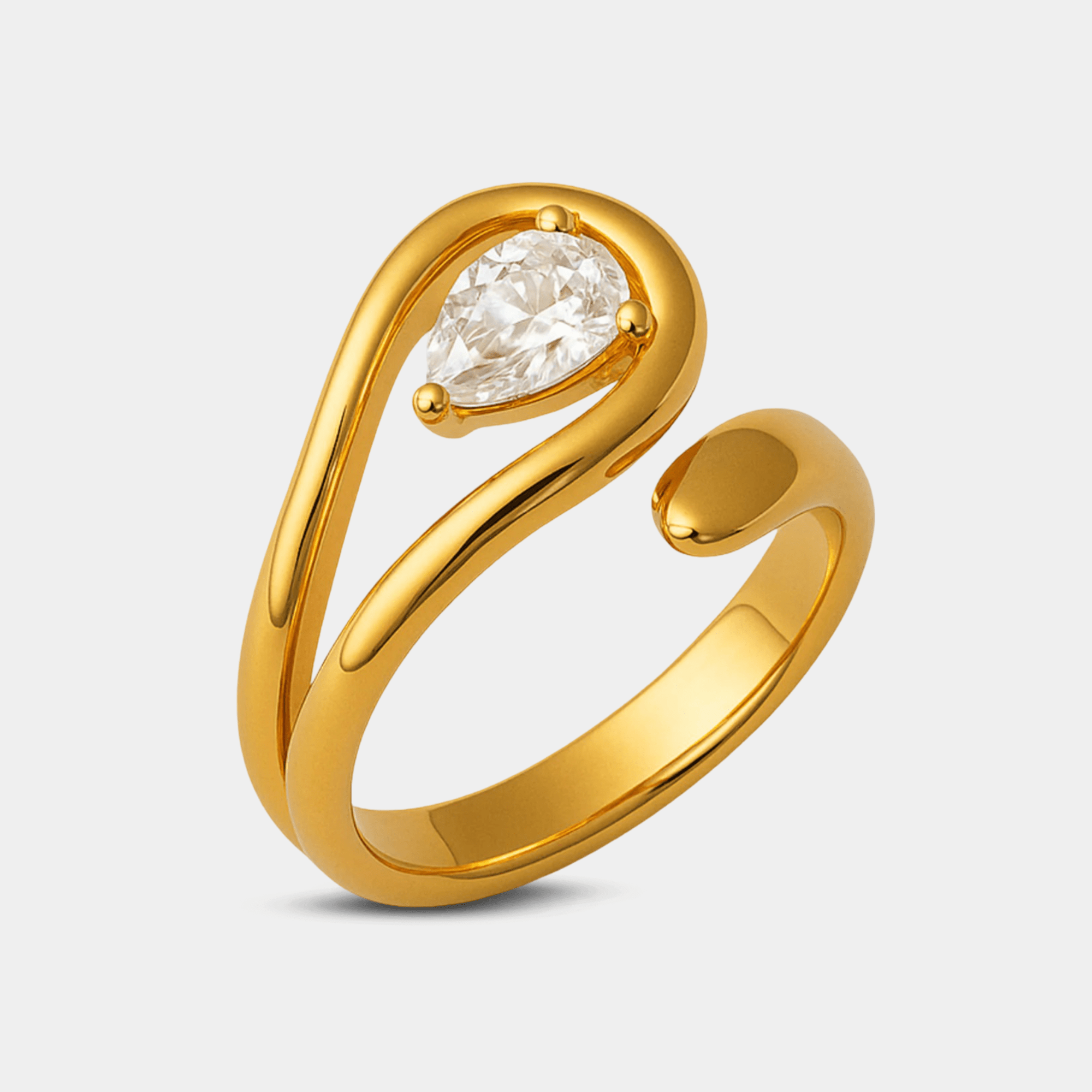 Side view of the HaloFold twist ring showing the twisted band and open adjustable back