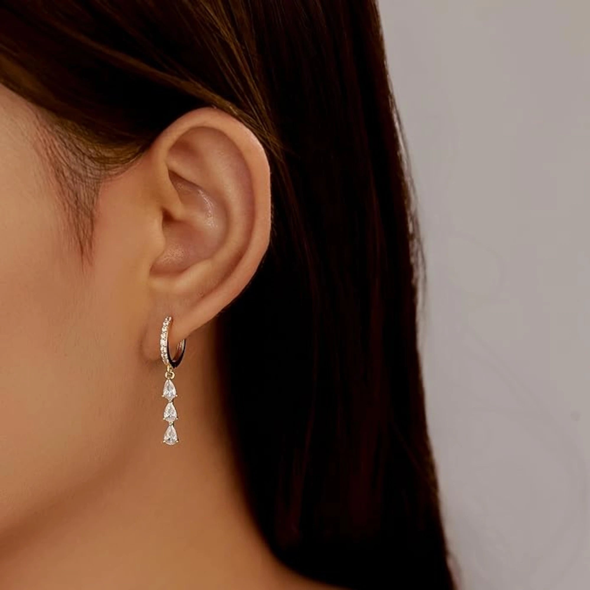 Hinged Huggie Drop Hoop Earring - MH ELEGANCE - Hinged Huggie Drop Hoop Earring -