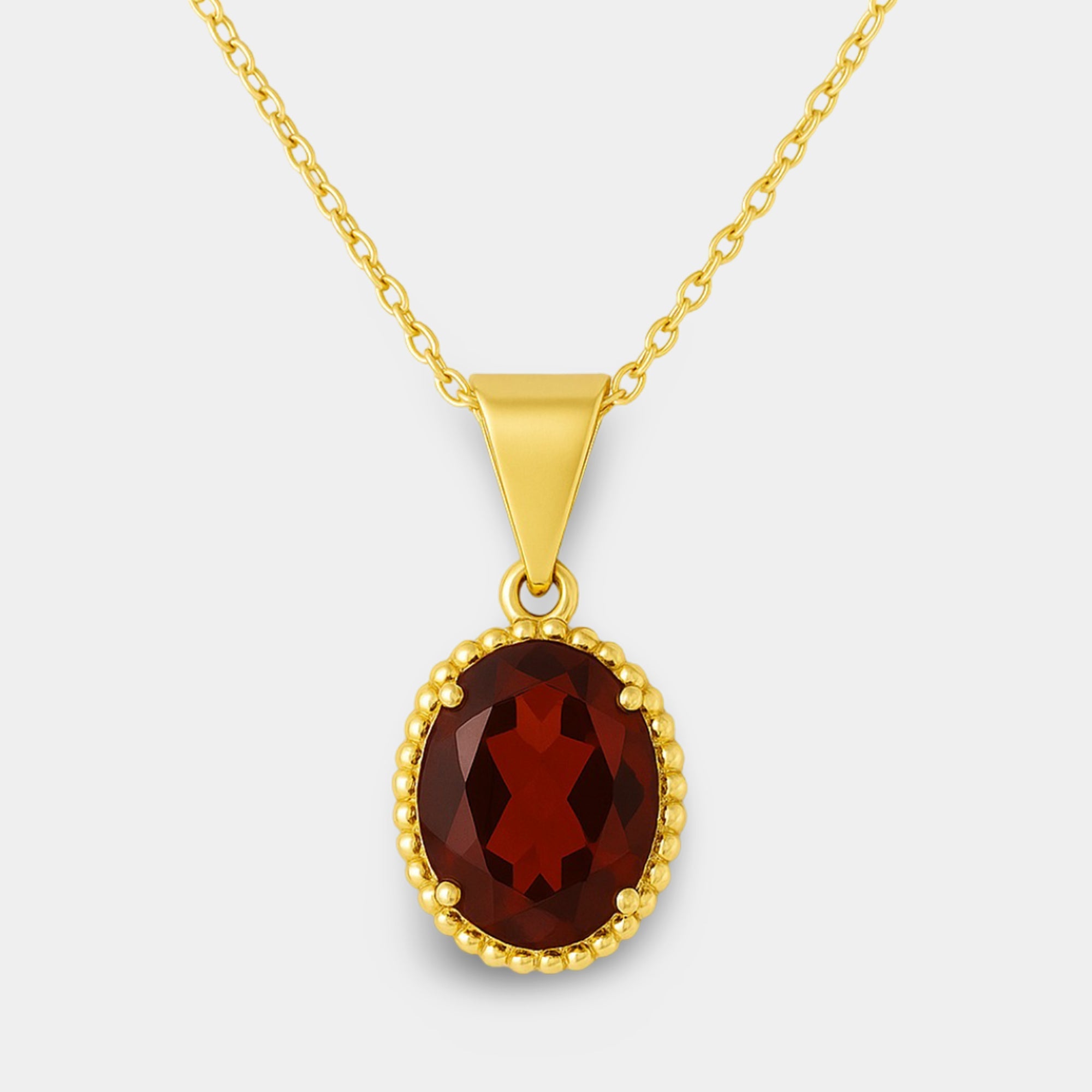 Lina Garnet Oval Pendant Necklace - MH ELEGANCE - Lina Garnet Oval Pendant Necklace - MH ELEGANCE -