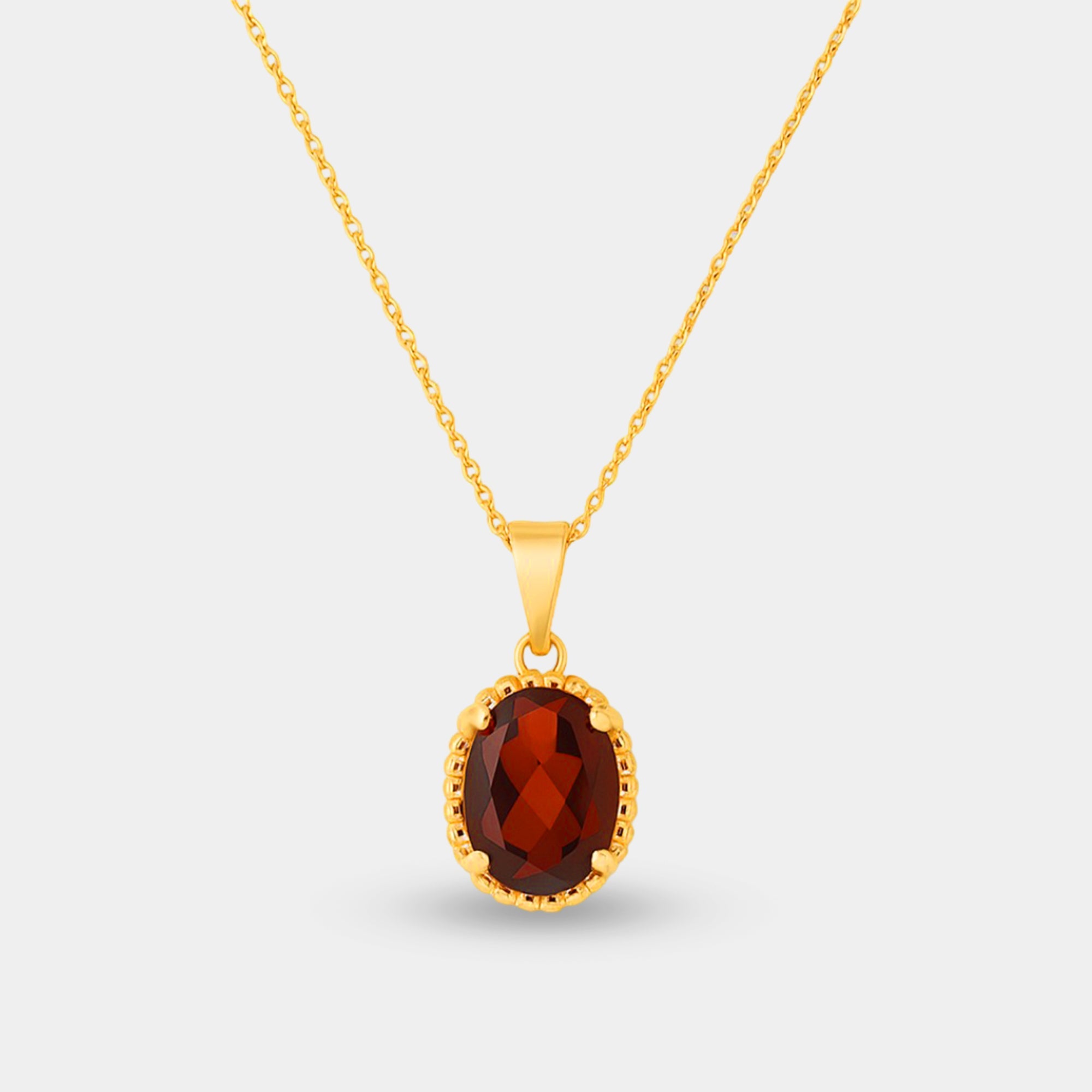 Lina Garnet Oval Pendant Necklace - MH ELEGANCE - Lina Garnet Oval Pendant Necklace - MH ELEGANCE -