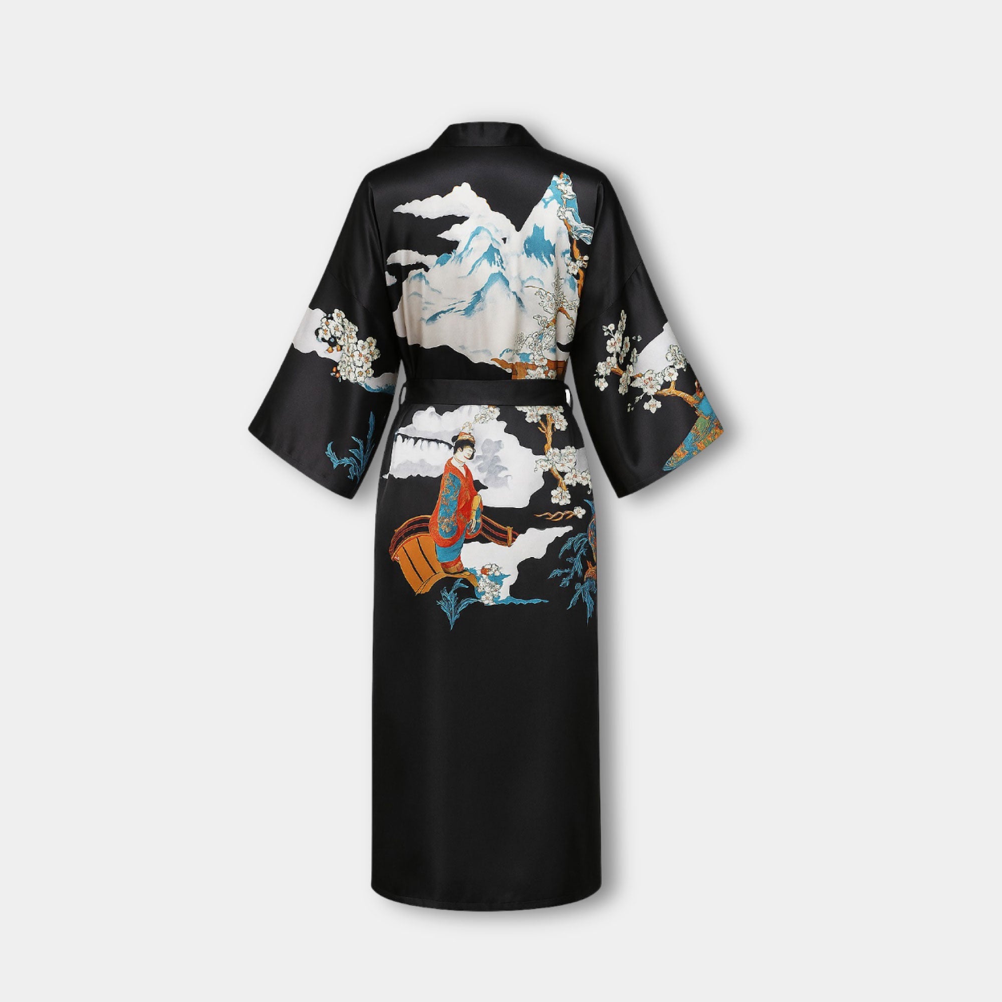 Long Satin Kimono Robe - MH ELEGANCE - Long Satin Kimono Robe -