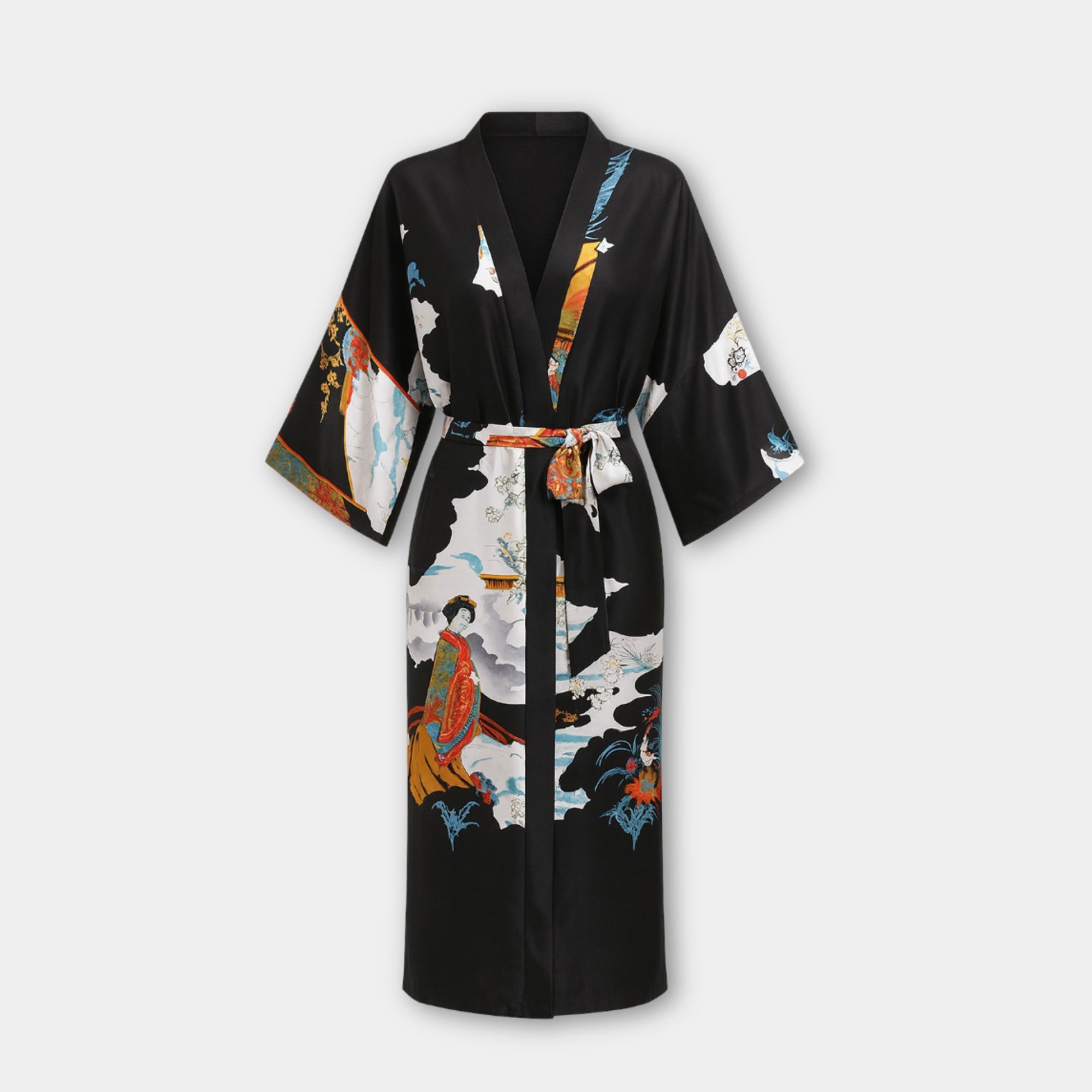 Long Satin Kimono Robe - MH ELEGANCE - Long Satin Kimono Robe -