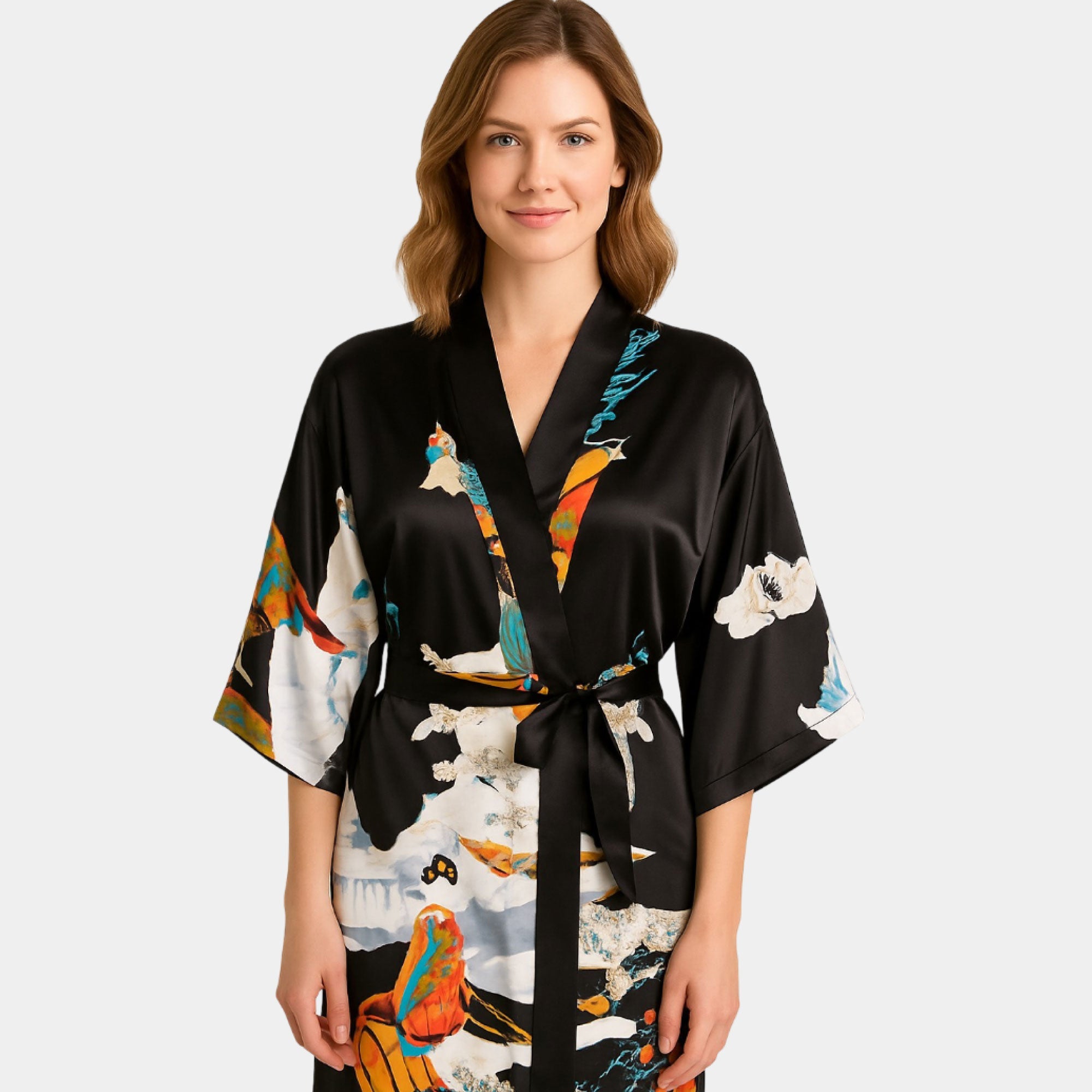 Long Satin Kimono Robe - MH ELEGANCE - Long Satin Kimono Robe -