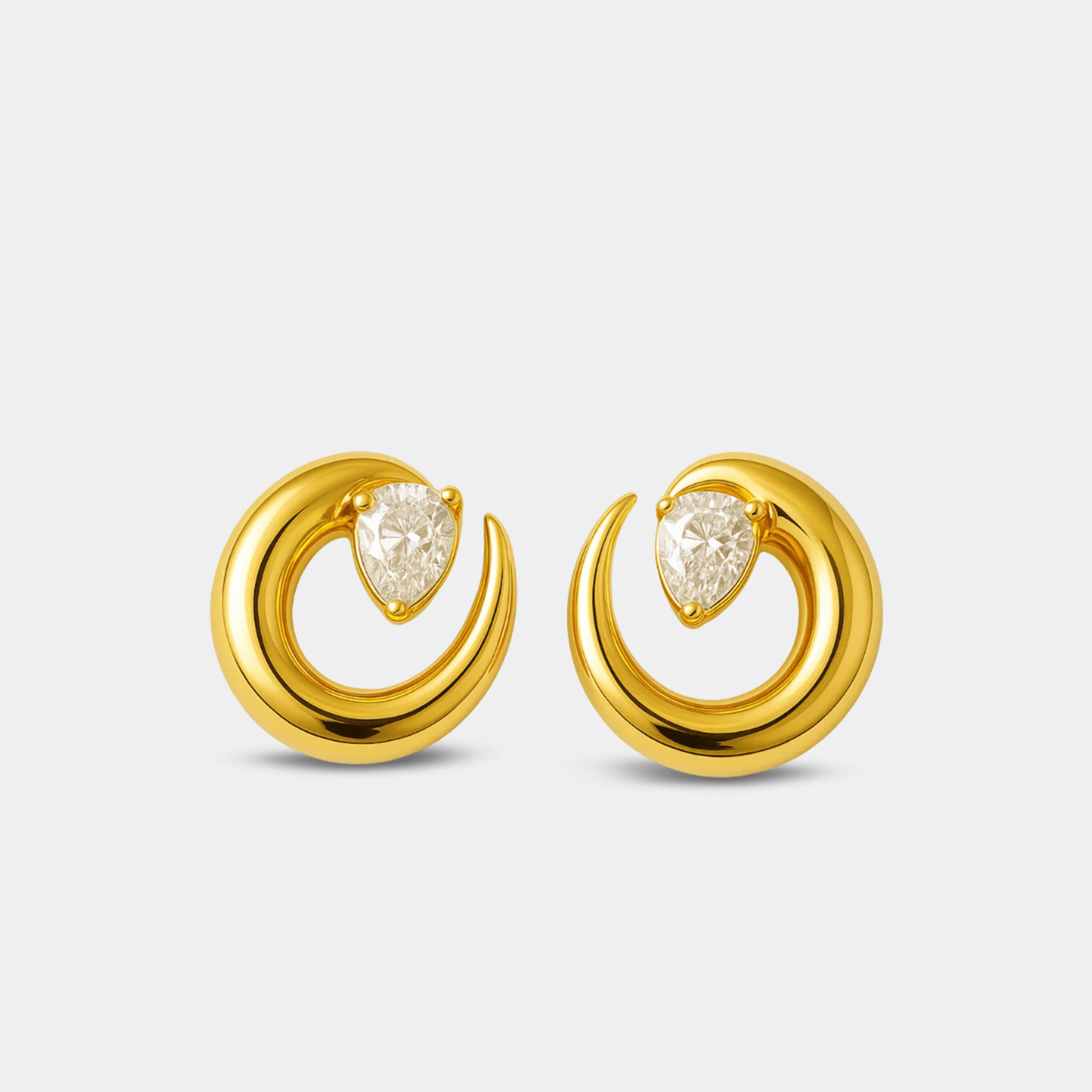 Luna spiral gold stud earrings with rhinestone accents in waterproof 18K gold PVD over stainless steel – MH Elegance