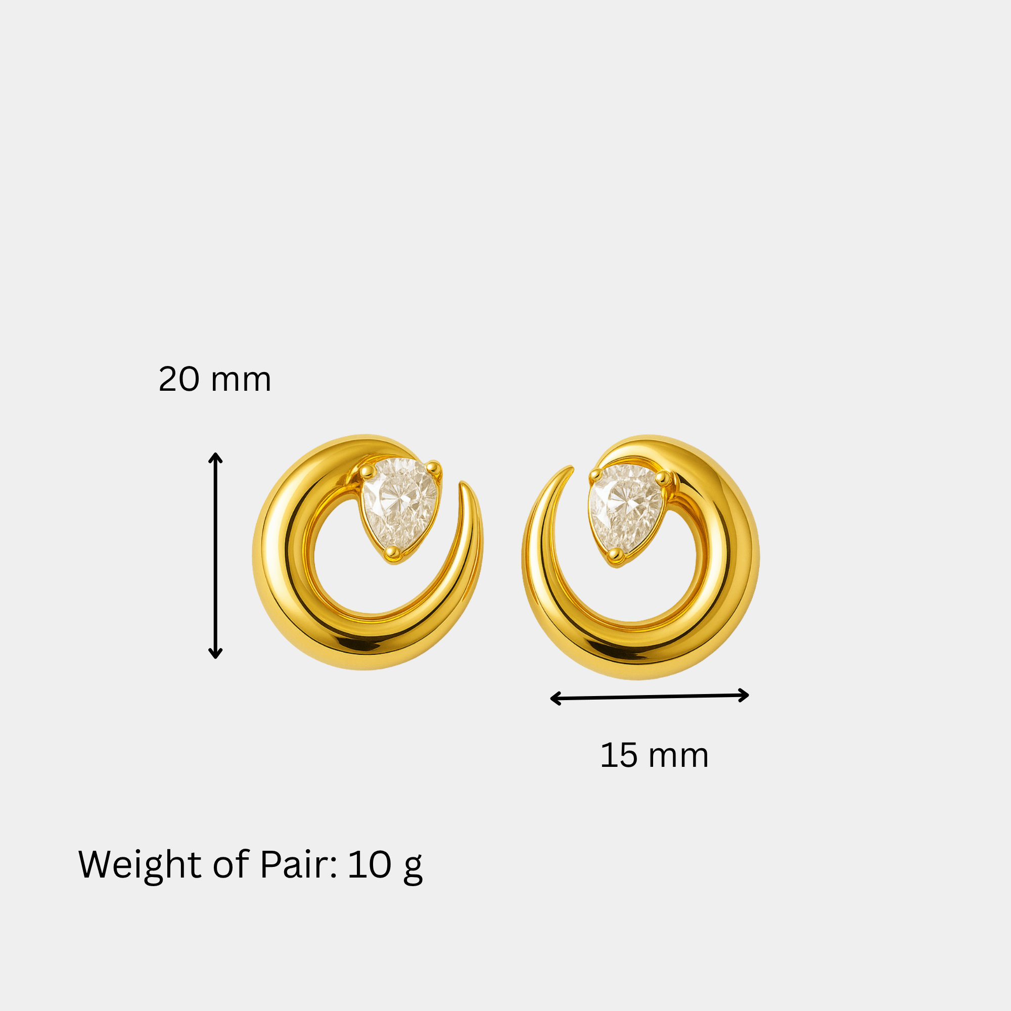 MH Elegance Luna spiral gold stud earrings, gift-ready waterproof studs with rhinestone sparkle