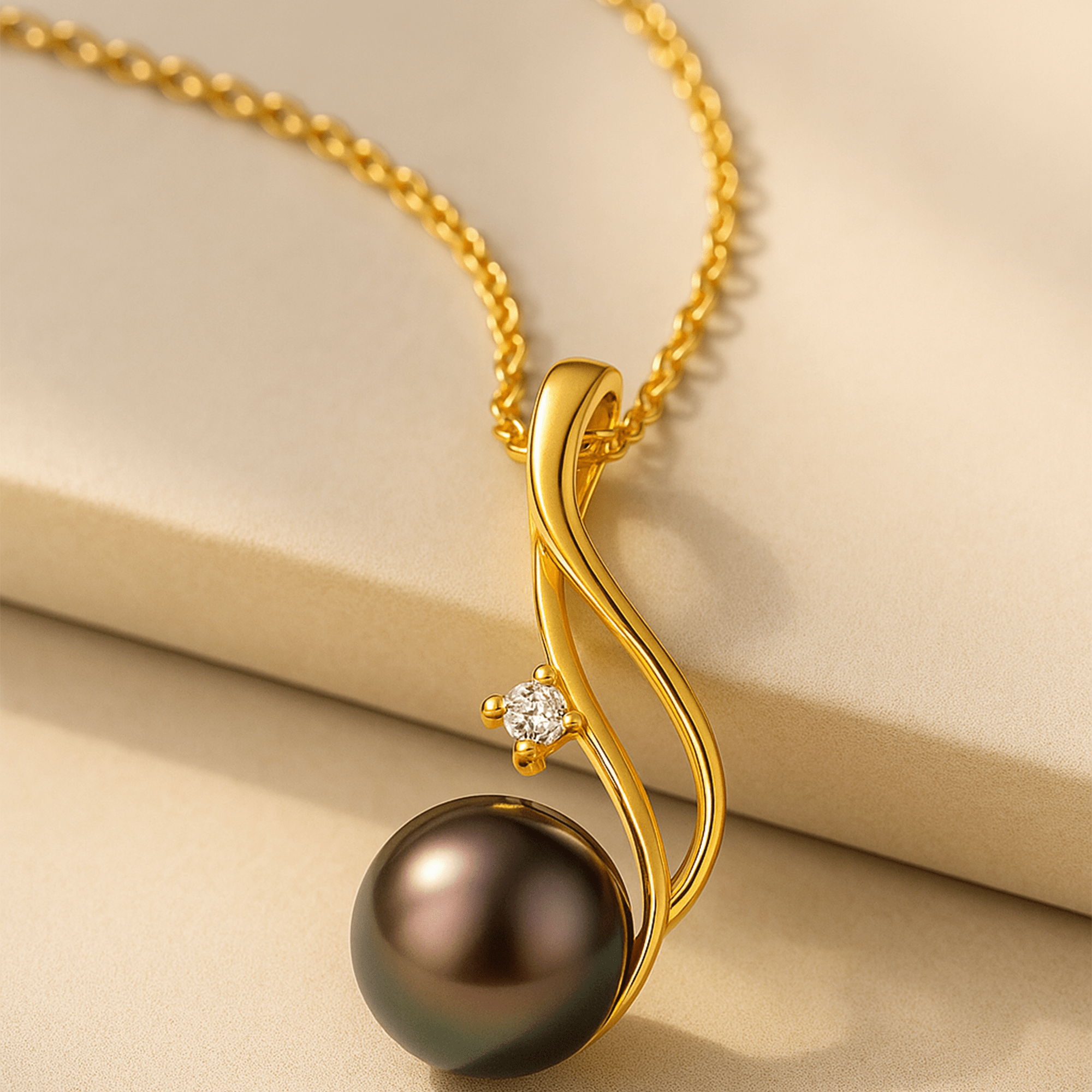 Luna Noir Tahitian Pearl Pendant Necklace - MH ELEGANCE - Luna Noir Tahitian Pearl Pendant Necklace - MH ELEGANCE -