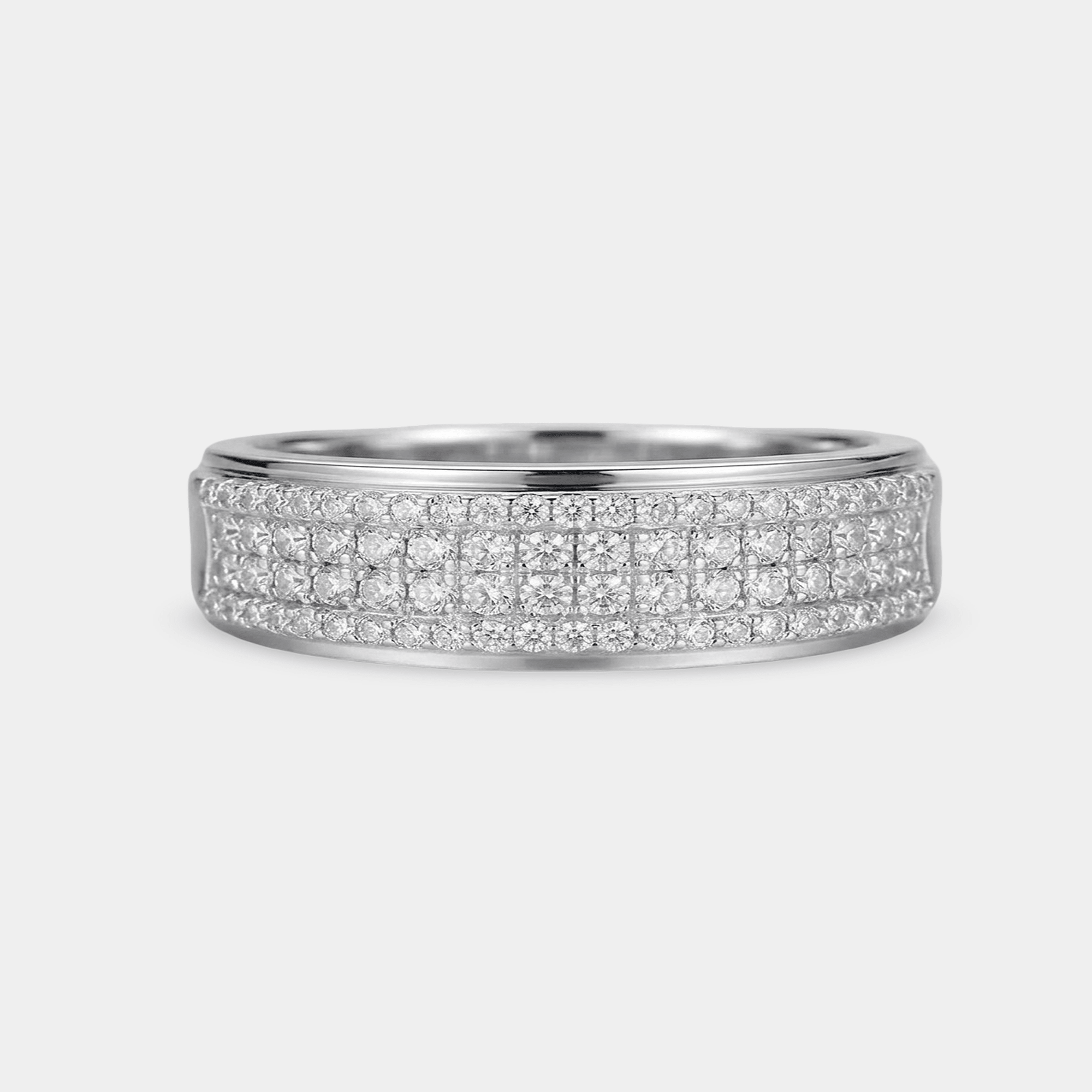 MH Elegance Majestic Ice men's moissanite band displayed on a neutral background
