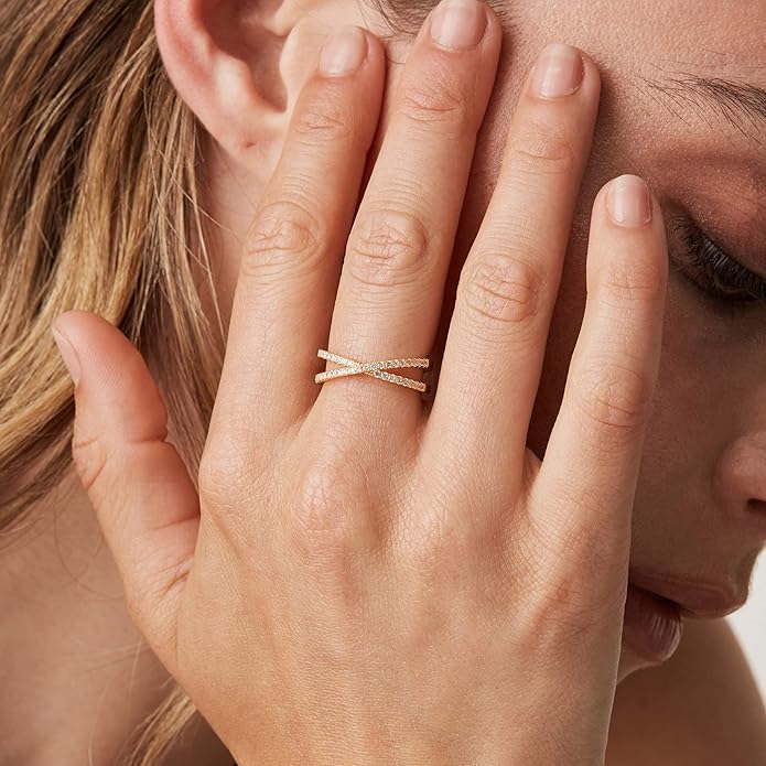 Margot Gold Pavé Criss Cross Ring - MH ELEGANCE - Margot Gold Pavé Criss Cross Ring -