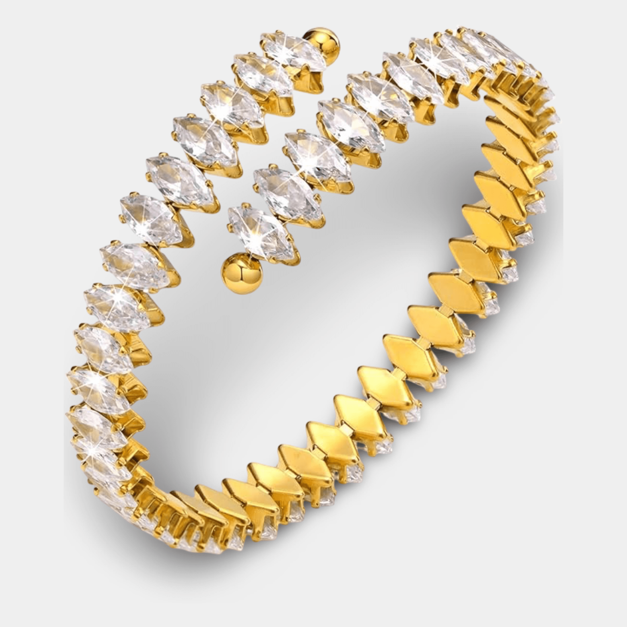 Side angle of waterproof 18K gold plated marquise zircon bangle for women – MH Elegance