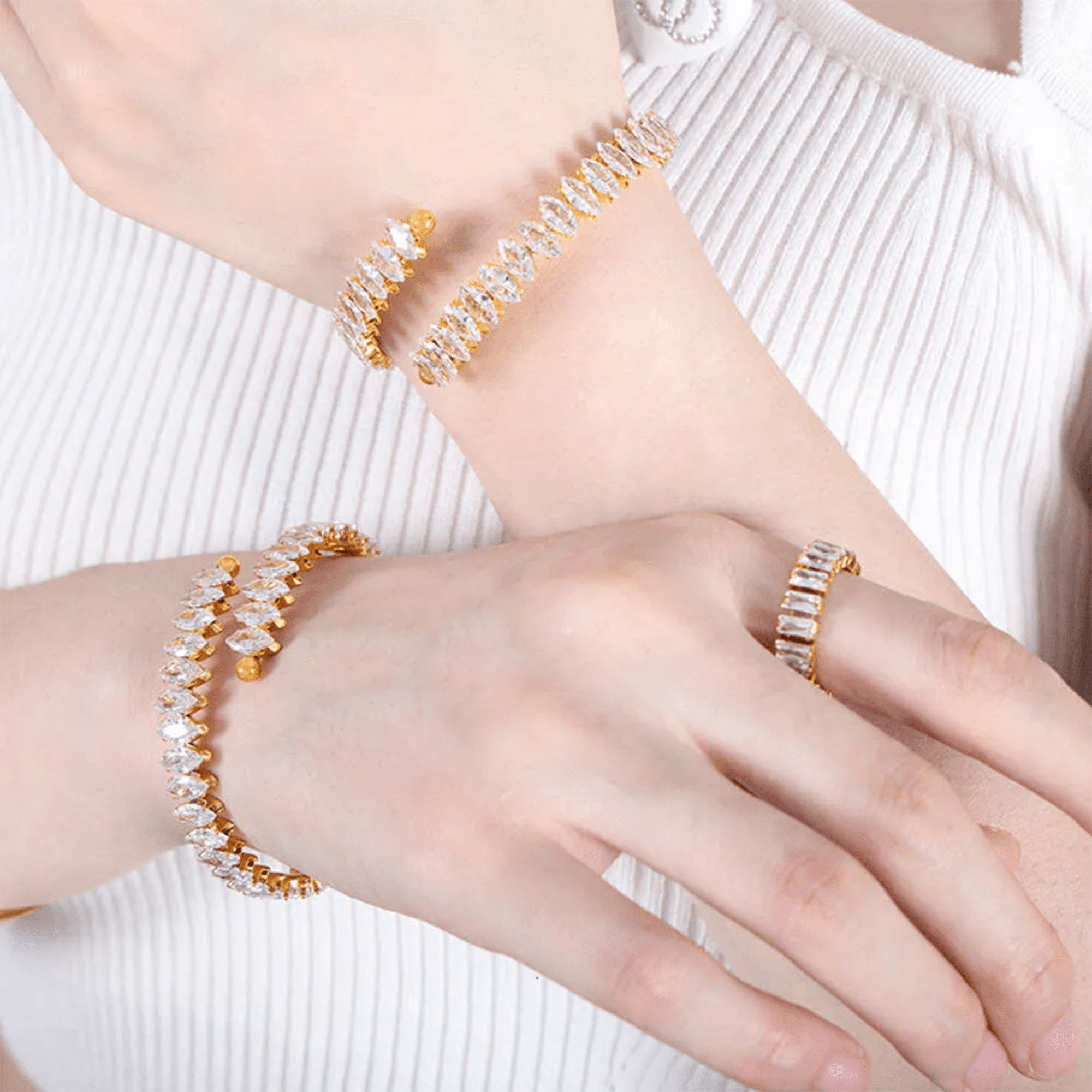 Gold marquise zircon bangle styled as everyday luxury wrist jewelry – MH Elegance