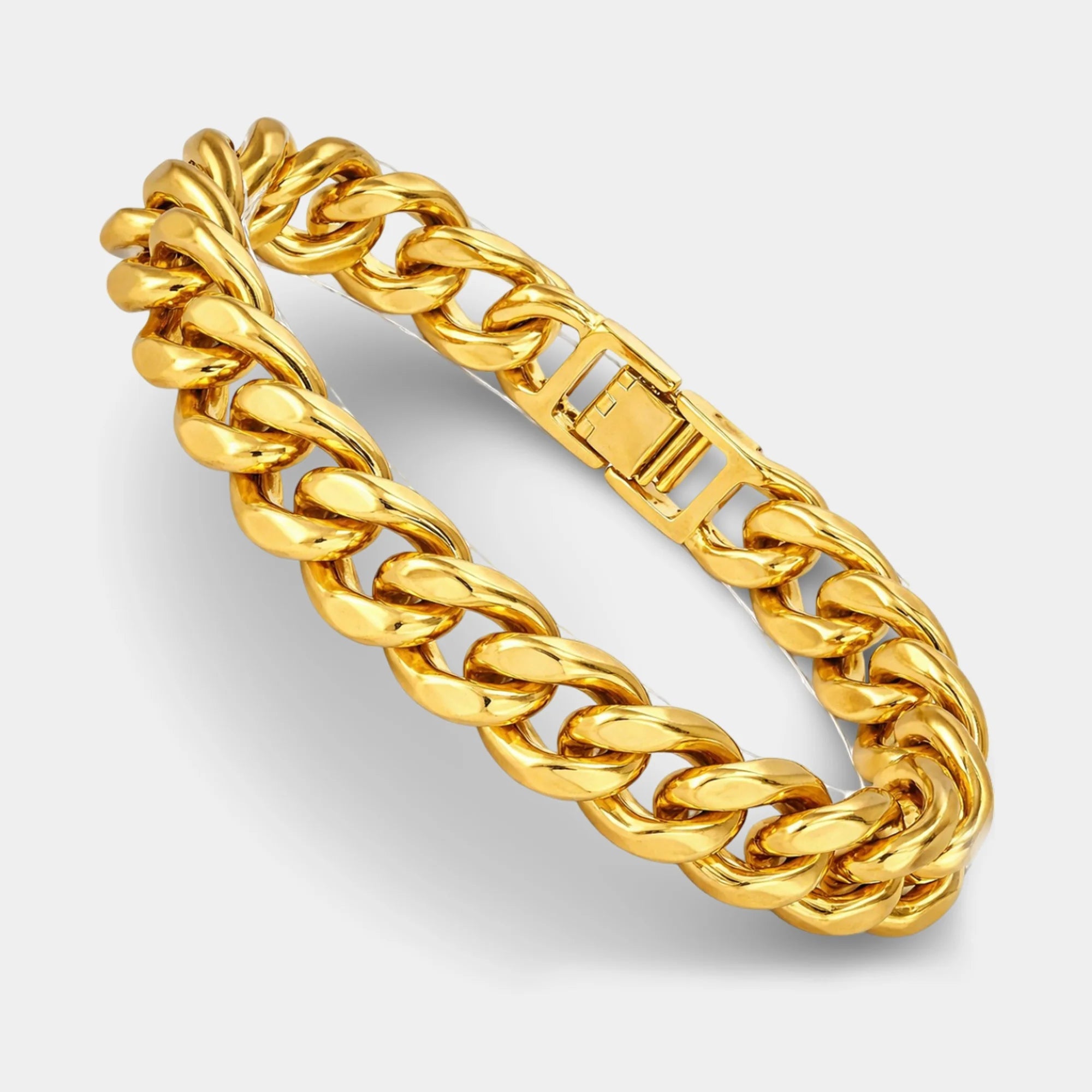 Miami Curb Cuban Link Chain Bracelet | 15mm Gold Plated Bold Statement Jewelry - MH ELEGANCE - Miami Curb Cuban Link Chain Bracelet | 15mm Gold Plated Bold Statement Jewelry -