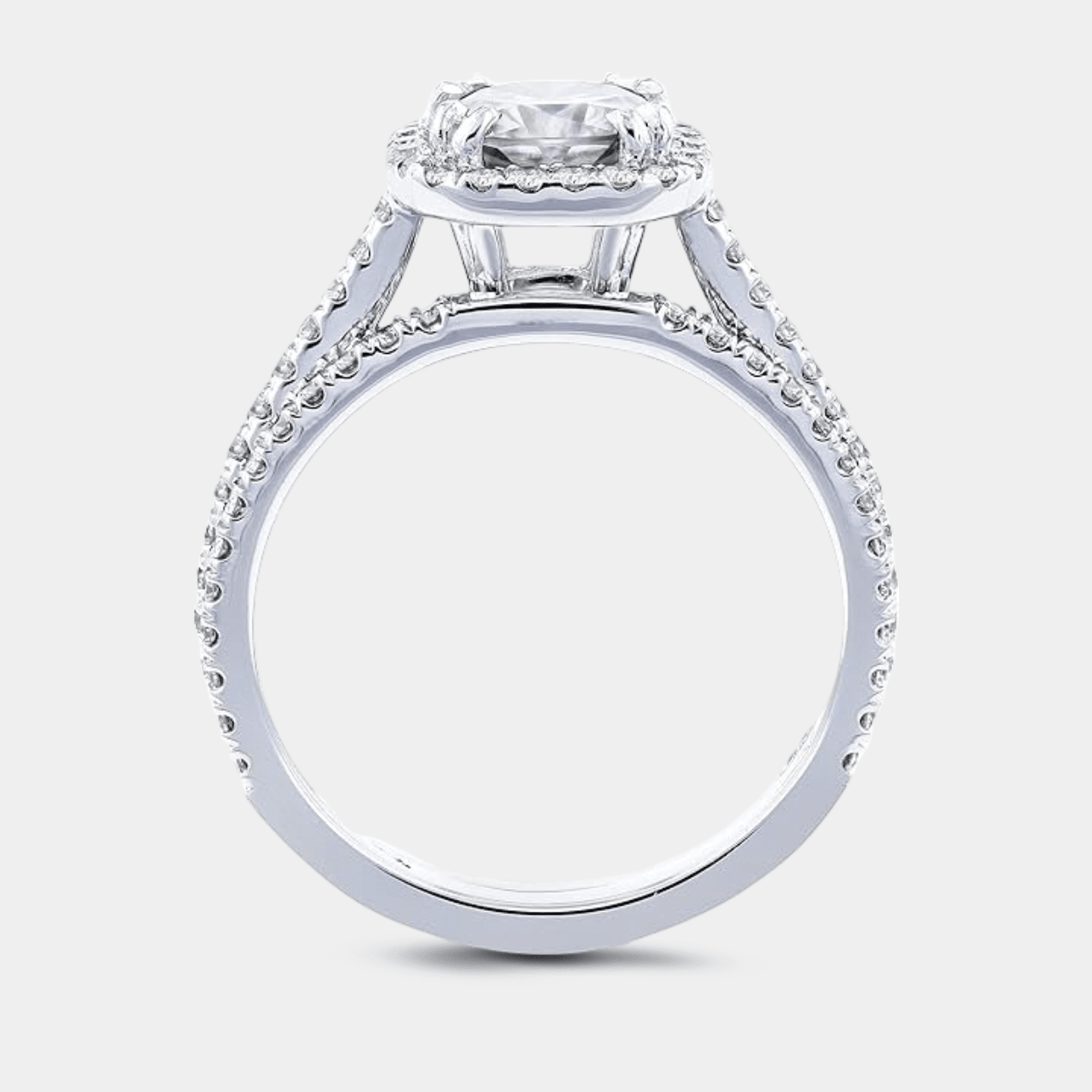 Moissanite & Diamond Halo Bridal Ring Set | Complete Bridal Set | 14K Gold - MH ELEGANCE - Complete moissanite and diamond halo bridal ring set in MH Elegance luxury bridal gift packaging - MH ELEGANCE -