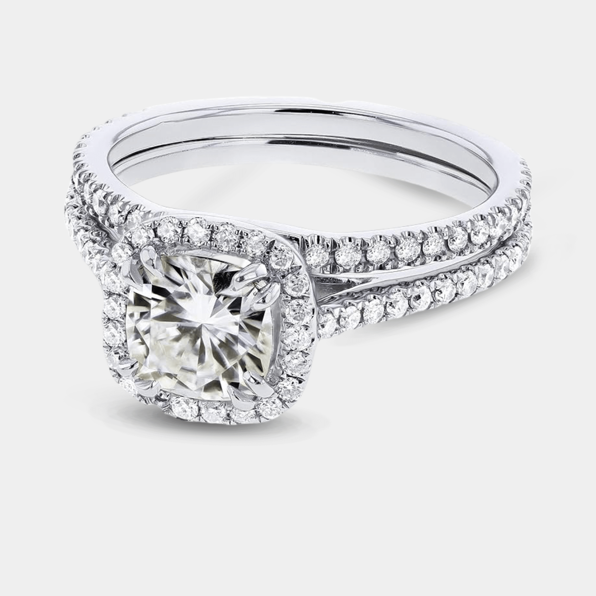 Moissanite & Diamond Halo Bridal Ring Set | Complete Bridal Set | 14K Gold - MH ELEGANCE - Moissanite & Diamond Halo Bridal Rings Set - MH ELEGANCE -