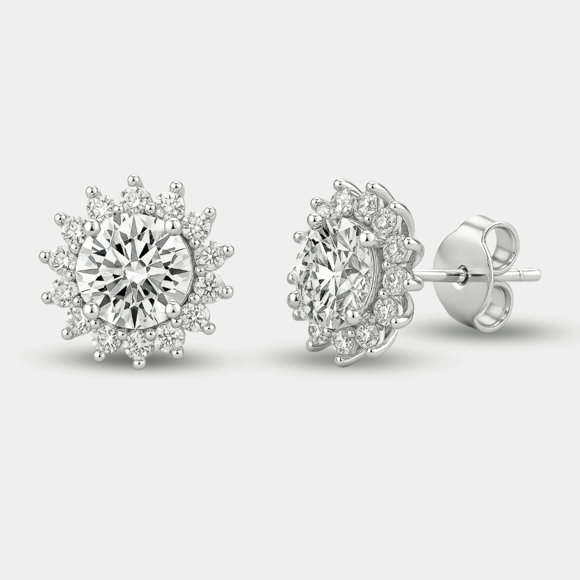 Moissanite Halo Stud Earrings - MH ELEGANCE - Moissanite Halo Stud Earrings - MH ELEGANCE -