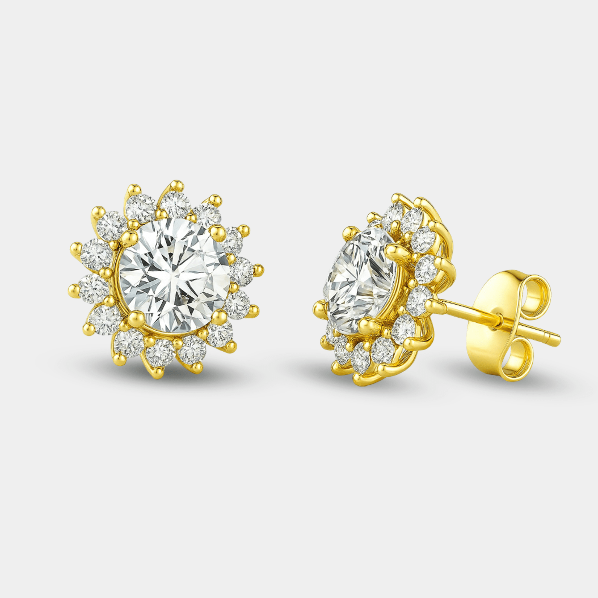 Moissanite Halo Stud Earrings - MH ELEGANCE - Moissanite Halo Stud Earrings - MH ELEGANCE -