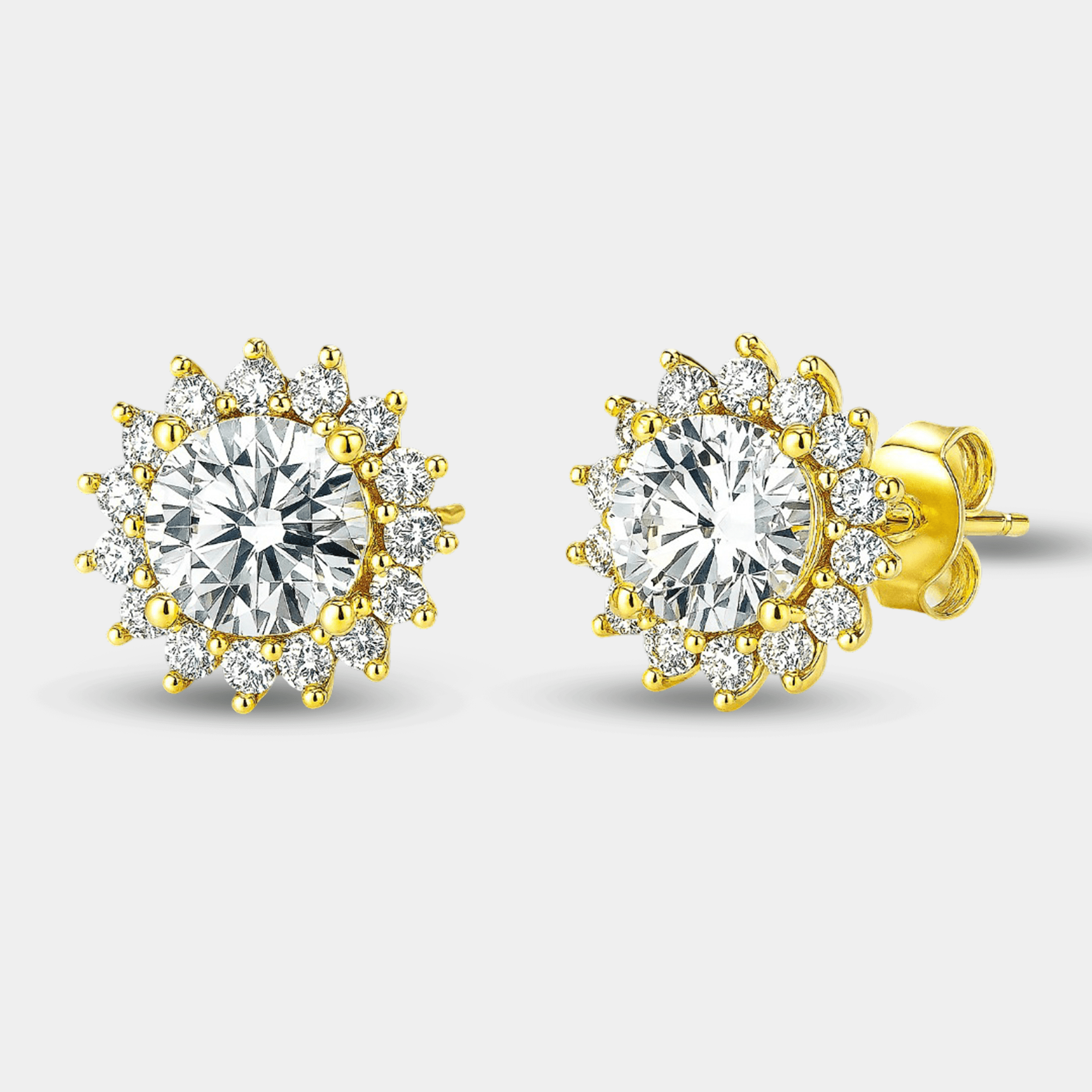 Moissanite Halo Stud Earrings - MH ELEGANCE - Moissanite Halo Stud Earrings - MH ELEGANCE -