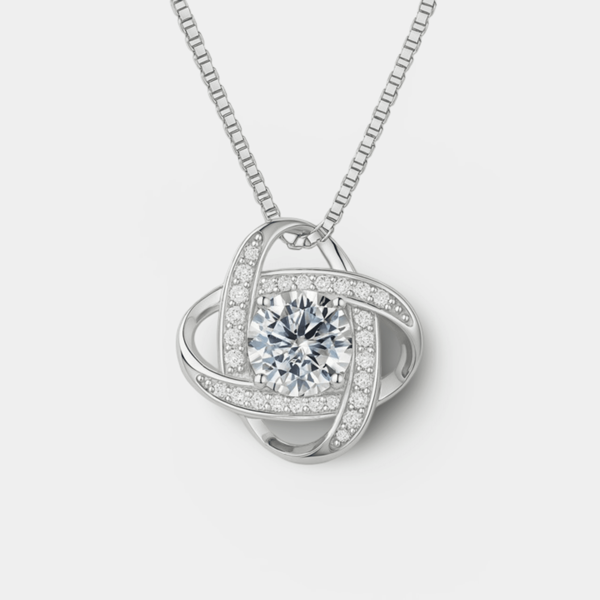Moissanite Love Knot Necklace | Women's Pendant | Sterling Silver | Symbol of Eternal Love - MH ELEGANCE - Moissanite Love Knot Necklace - MH ELEGANCE - Necklace
