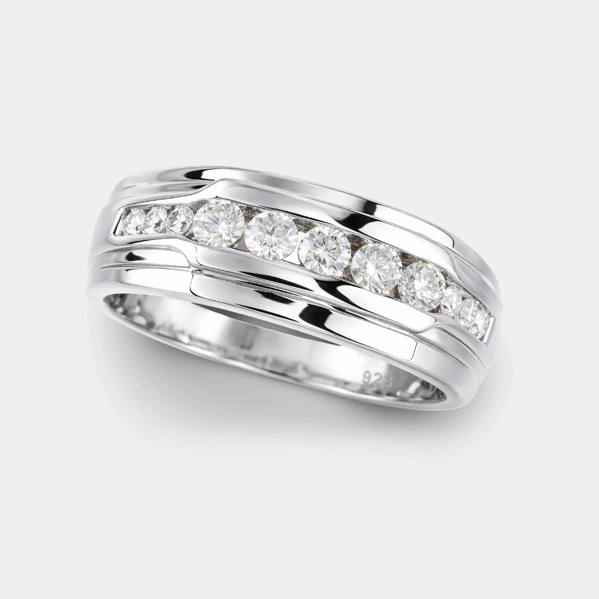 Moissanite Men's Wedding Band | Lab Created Diamond Alternative Ring - MH ELEGANCE - Moissanite Men's Wedding Band | Lab Created Diamond Alternative Ring -