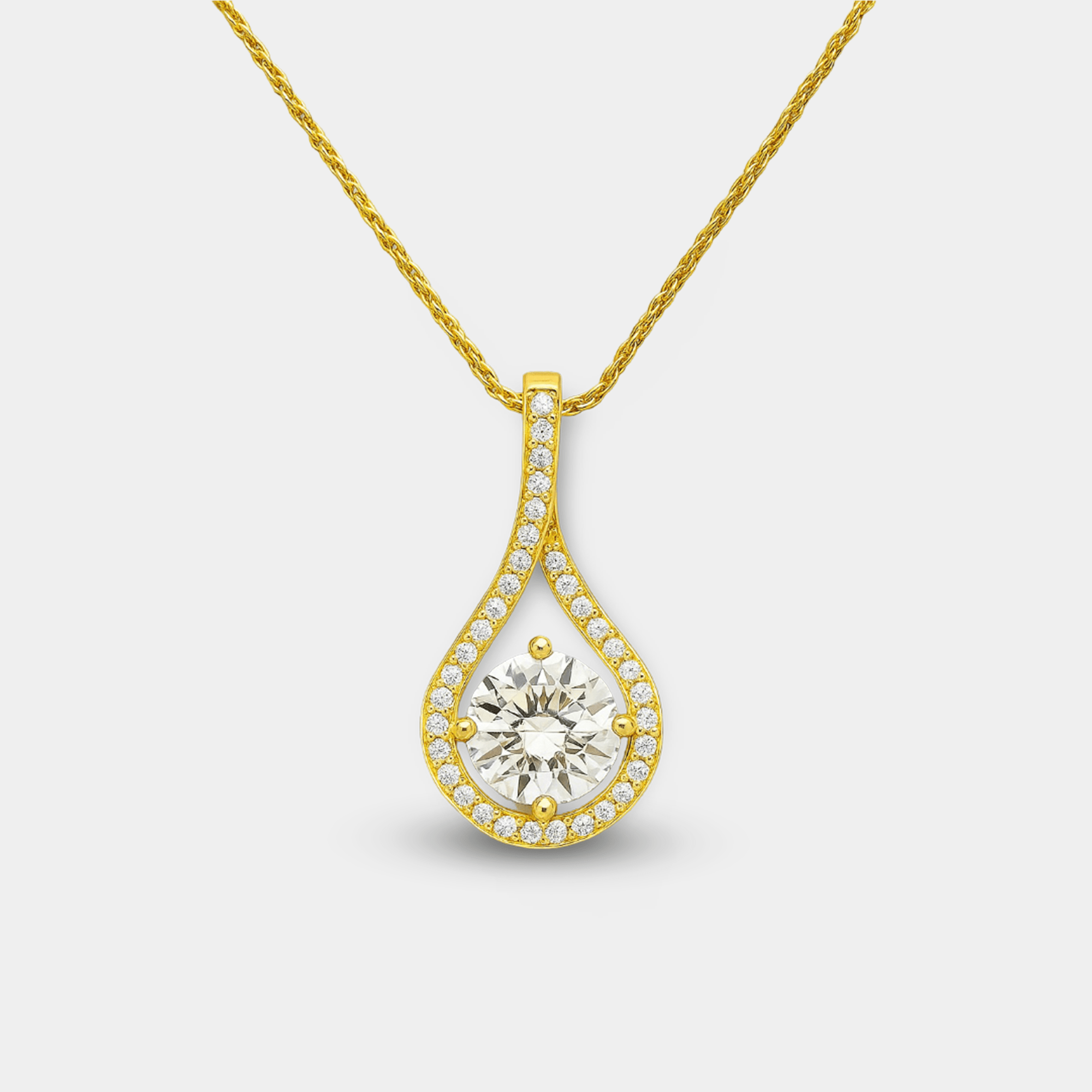 Woman wearing the sterling silver moissanite solitaire pendant necklace