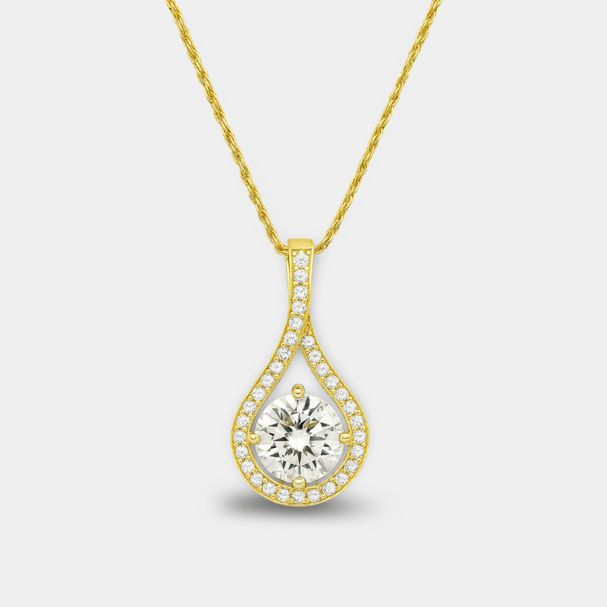 MH Elegance moissanite pendant necklace shown with its gift box