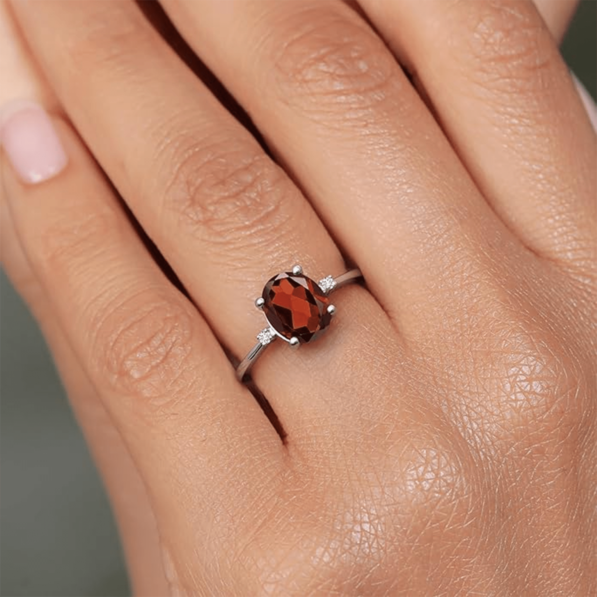 Nira Garnet & Diamond Accent Ring - MH ELEGANCE - Nira Garnet & Diamond Accent Ring - MH ELEGANCE -