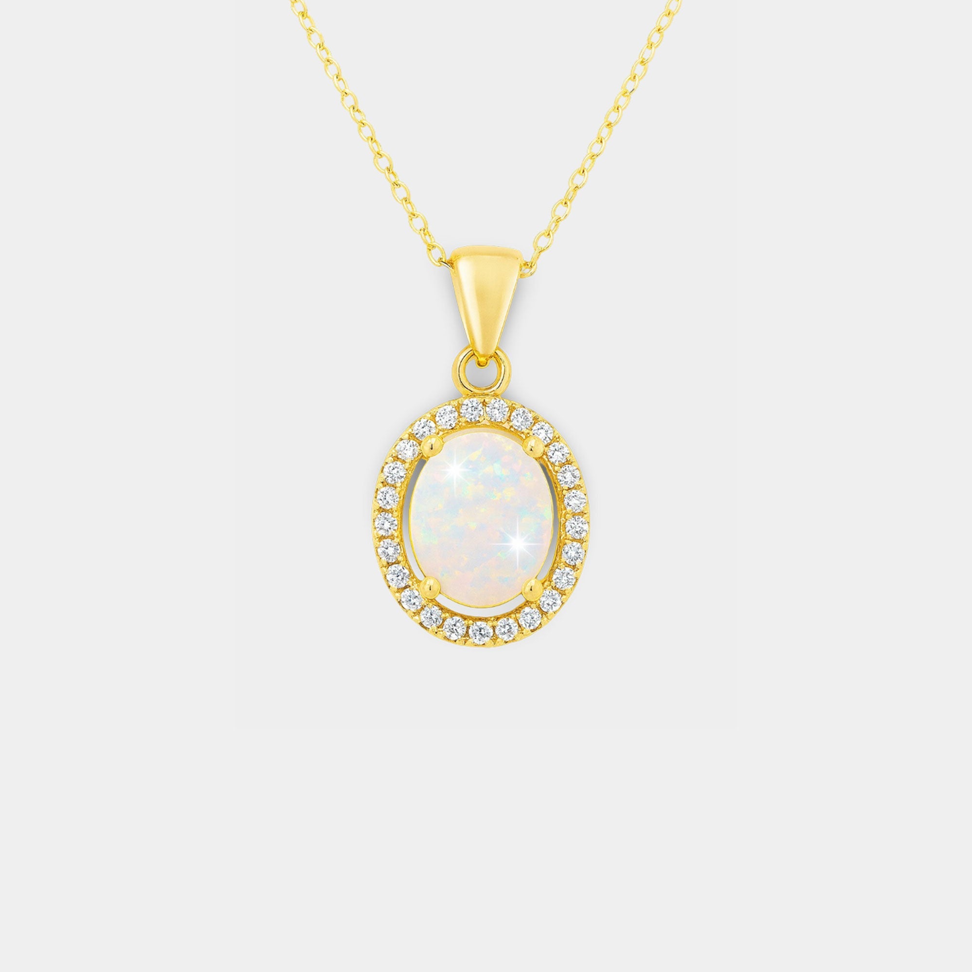 Opal Cubic Zirconia Halo Pendant - MH ELEGANCE - Opal Cubic Zirconia Halo Pendant - MH ELEGANCE -