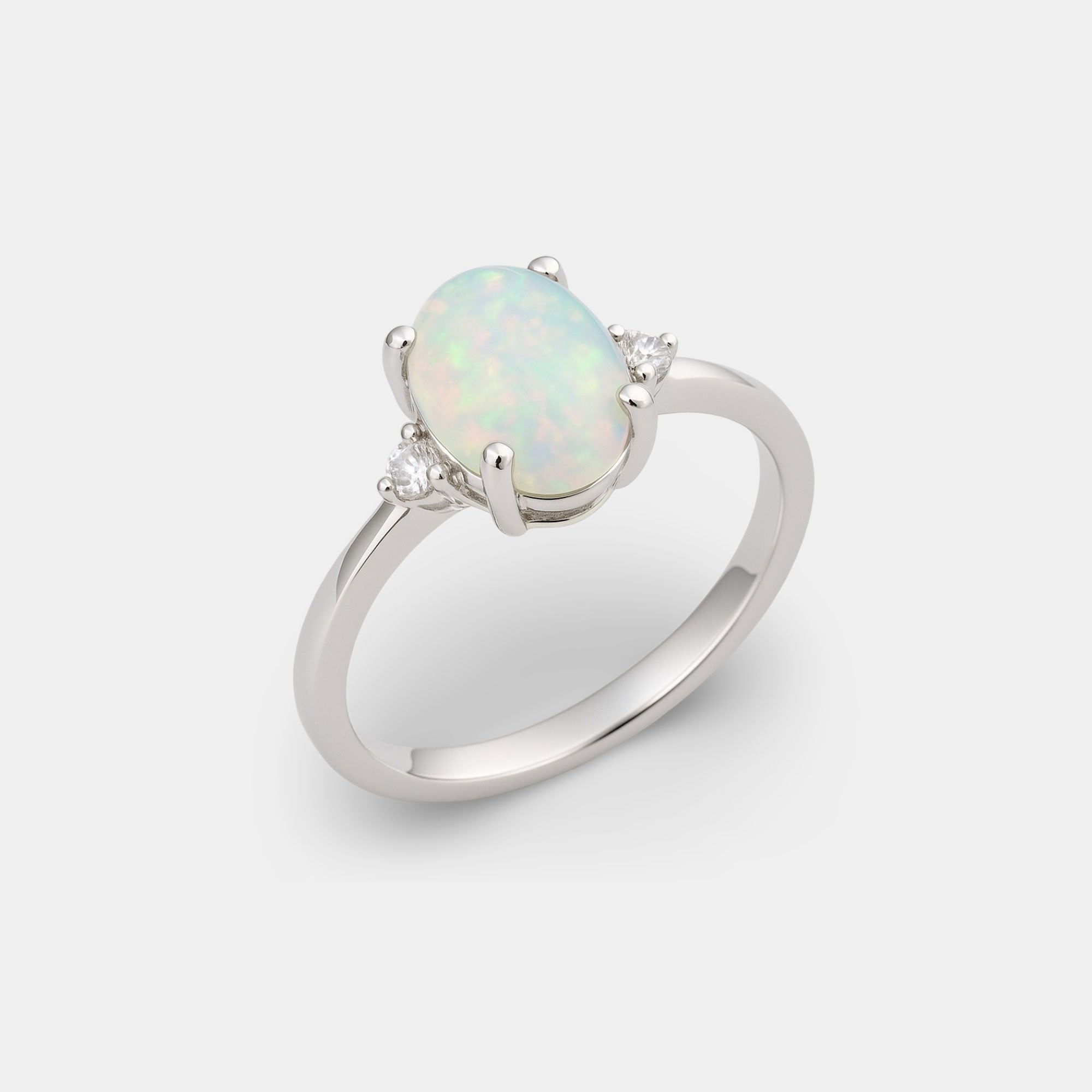 Opal & Diamond Accent 3-Stone Ring - MH ELEGANCE - Opal & Diamond Accent 3-Stone Ring - MH ELEGANCE -